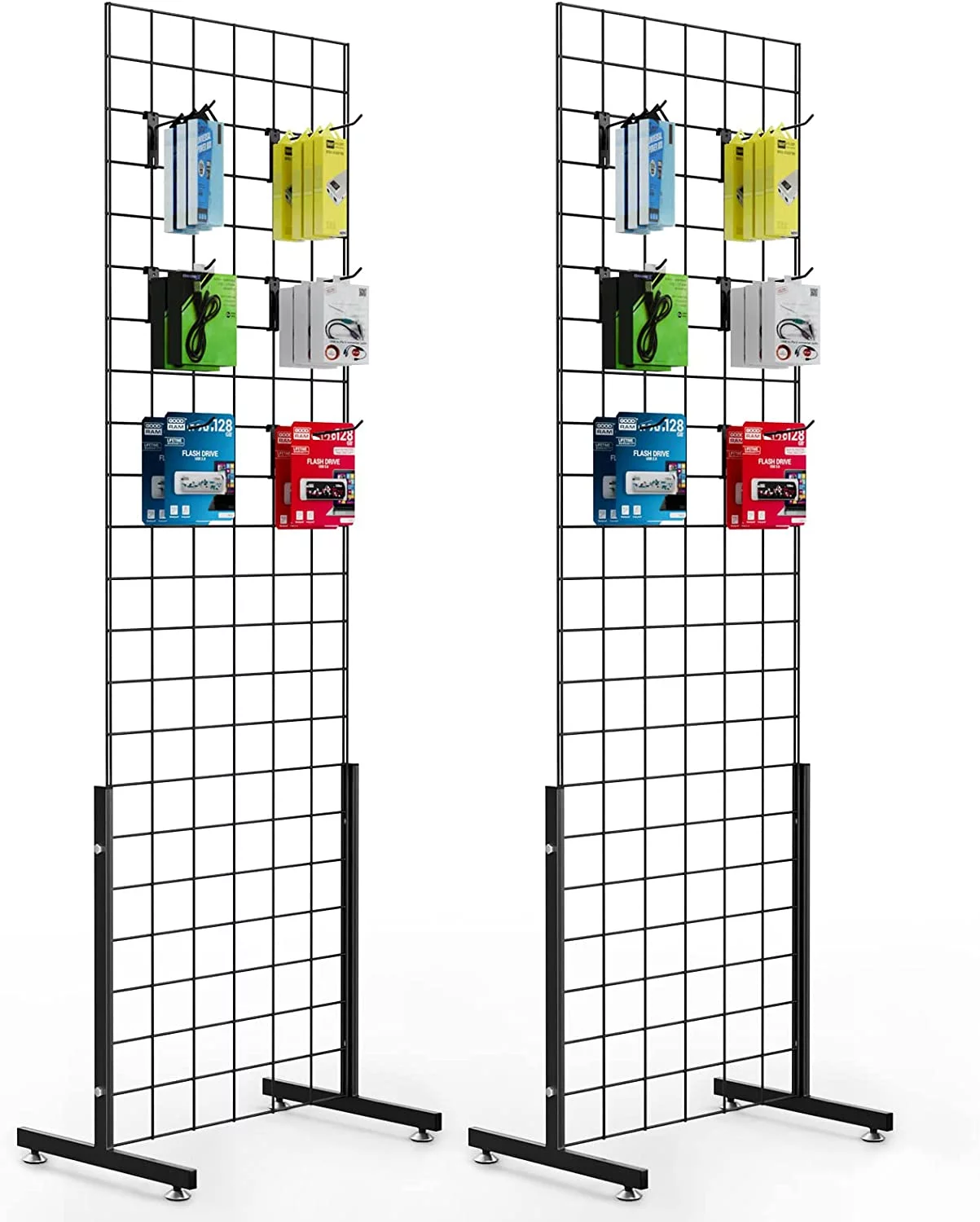 6' x 2' Wire Grid Panel Tower with T-Base Floorstanding, Wire Grid Wall Display Rack with Hooks 4