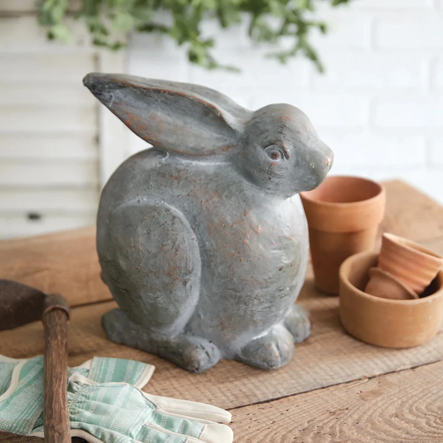 Enchanting Metallic Finish Cottontail Rabbit Garden Statue