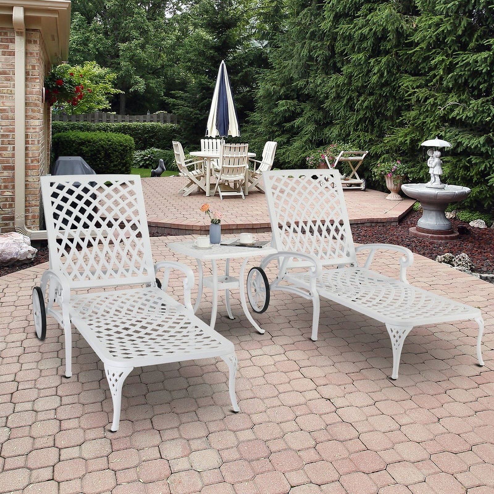 Outdoor Single Cast Aluminum Adjustable Chaise Lounge White