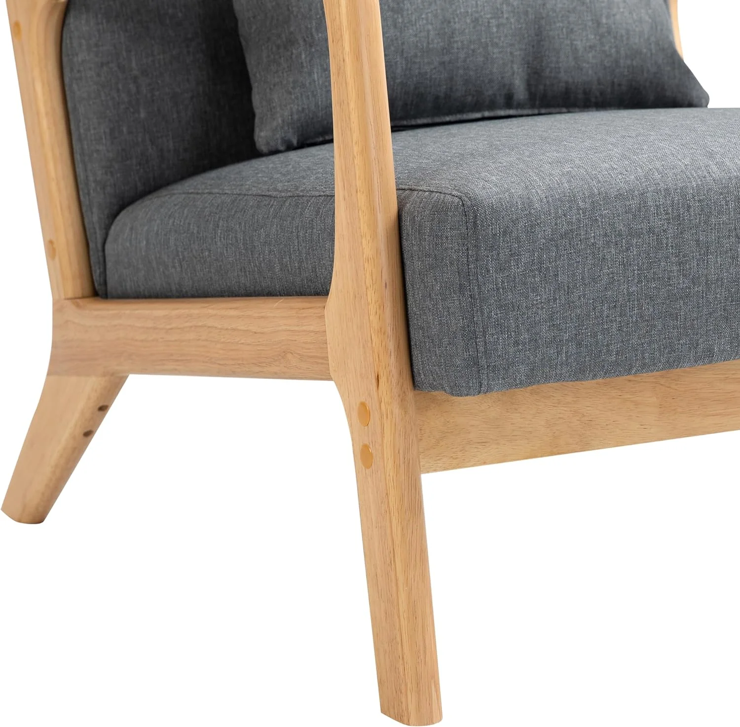 MQLIFEBOOM Modern Accent Chair Mid Century Living Room Arm Chairs  Comfy Upholstered Armchair Solid Wood Single Sofa Lounge Reading Seat Bedroom Side Seating with Lumbar Pillow  Grey