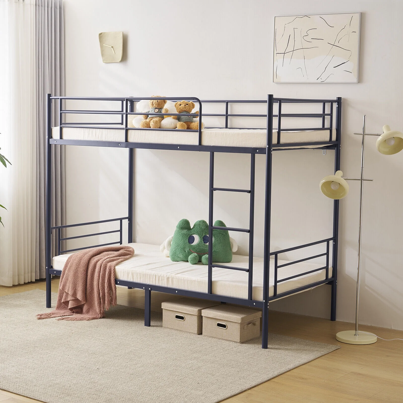 Heavy Duty Metal Twin Over Twin Bunk Bed Frame Ladder Kids Adult Child Bedroom