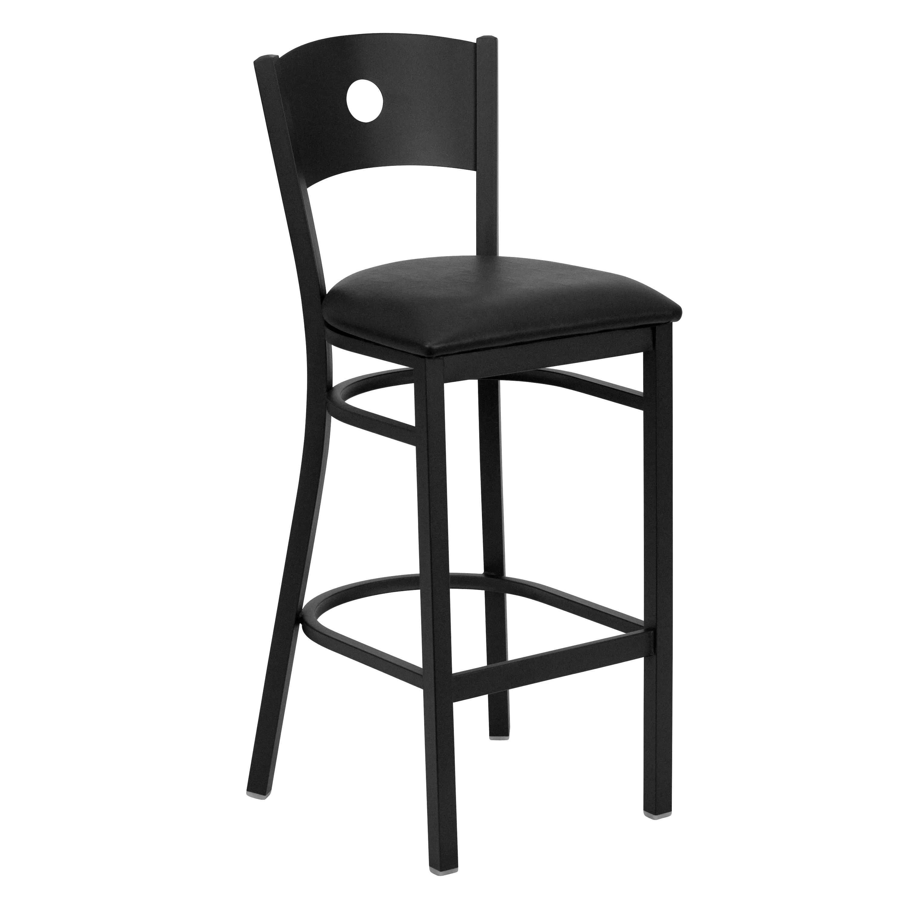 Flash Furniture 2 Pk. HERCULES Series Black Circle Back Metal Restaurant Barstool - Black Vinyl Seat