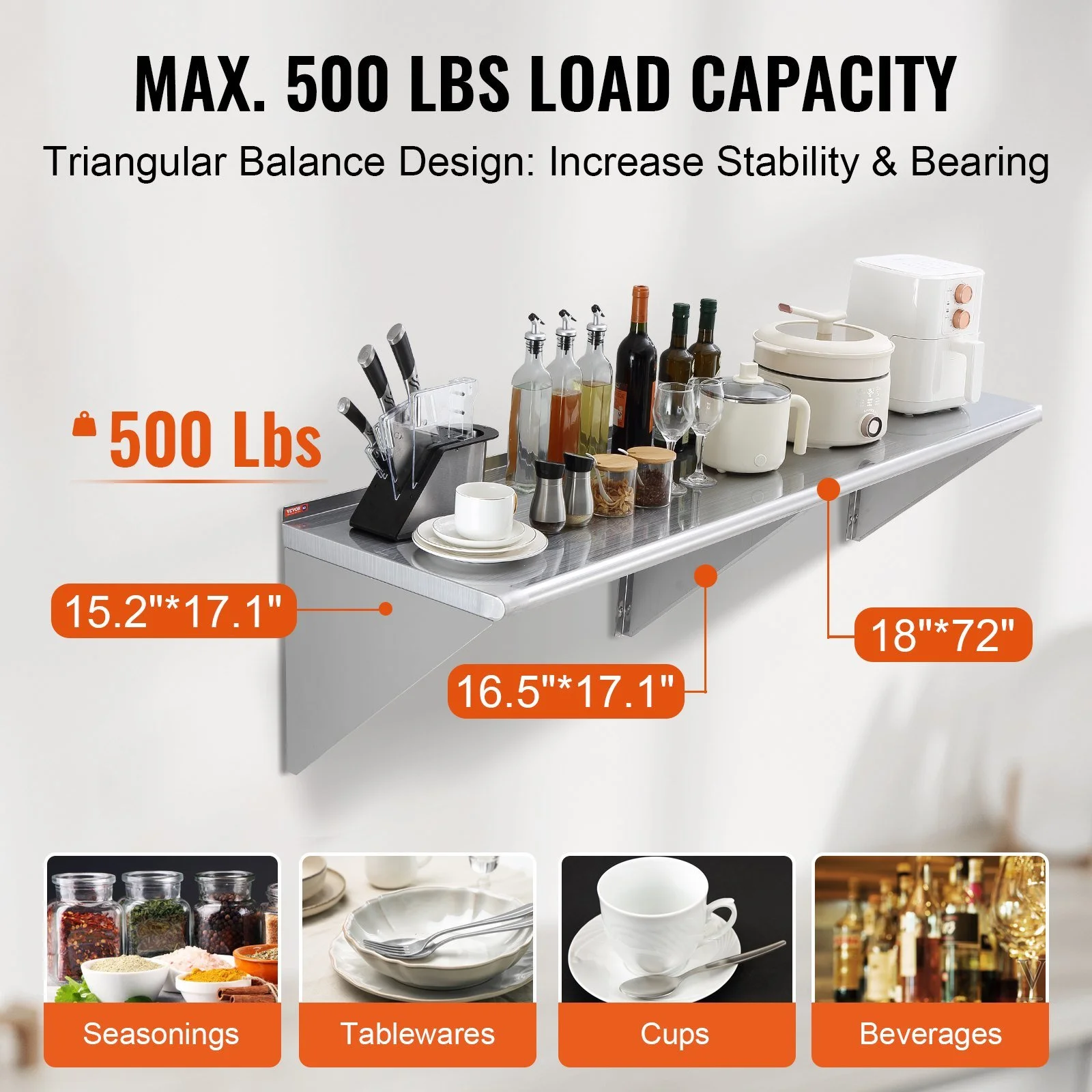Stainless Steel Wall Mounted Shelf - Upgrade with Durable Steel Shelving