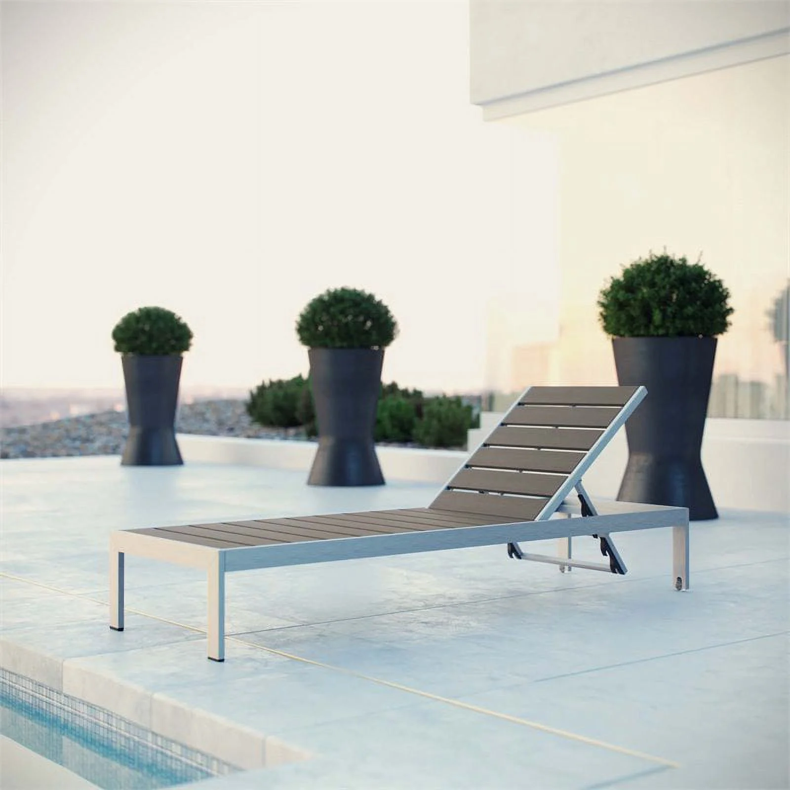 Pemberly Row Modern Aluminum Outdoor Chaise Lounge in Gray/Silver