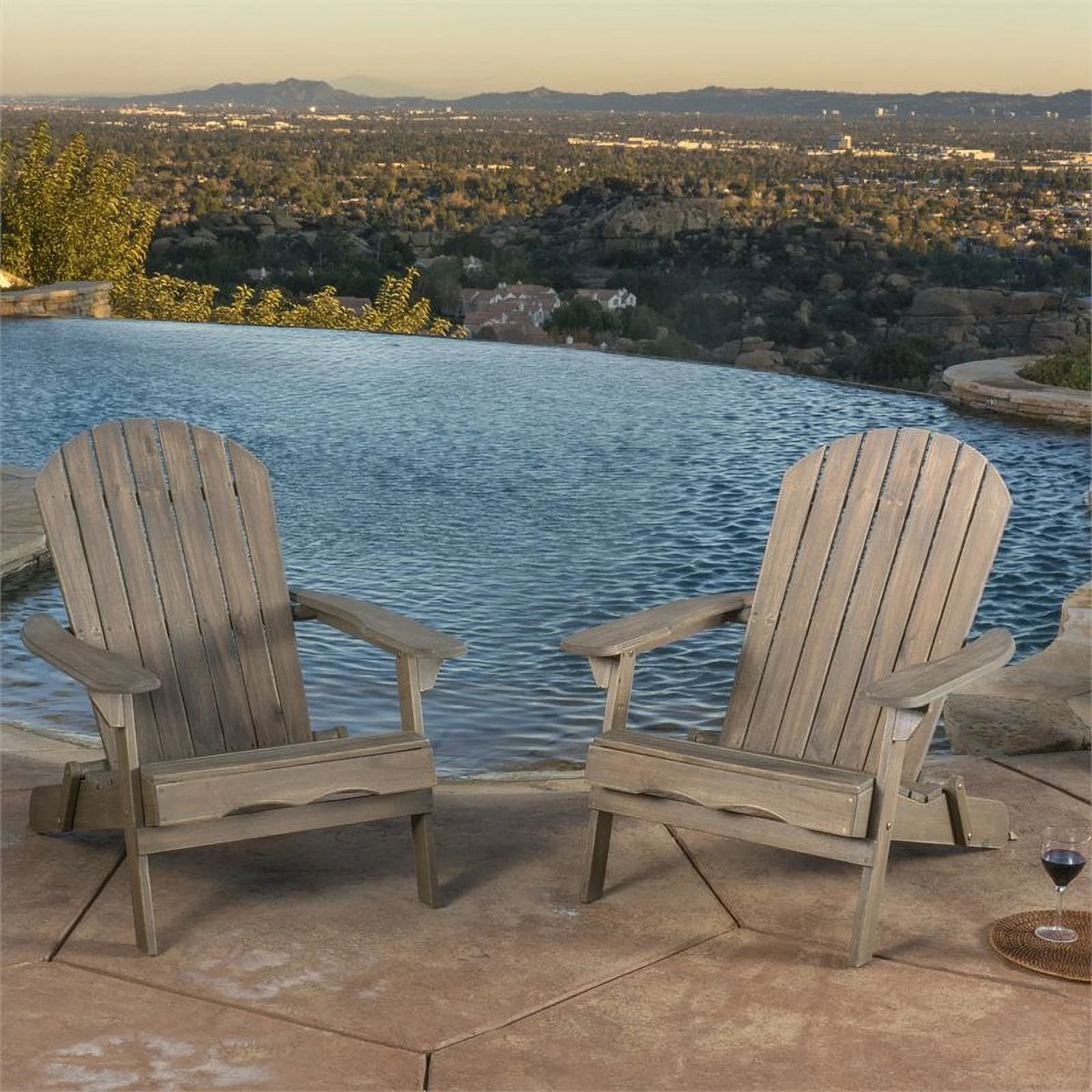 Noble House Hayle Reclining Wood Adirondack Chair w/Footrest (Set of 2) Grey