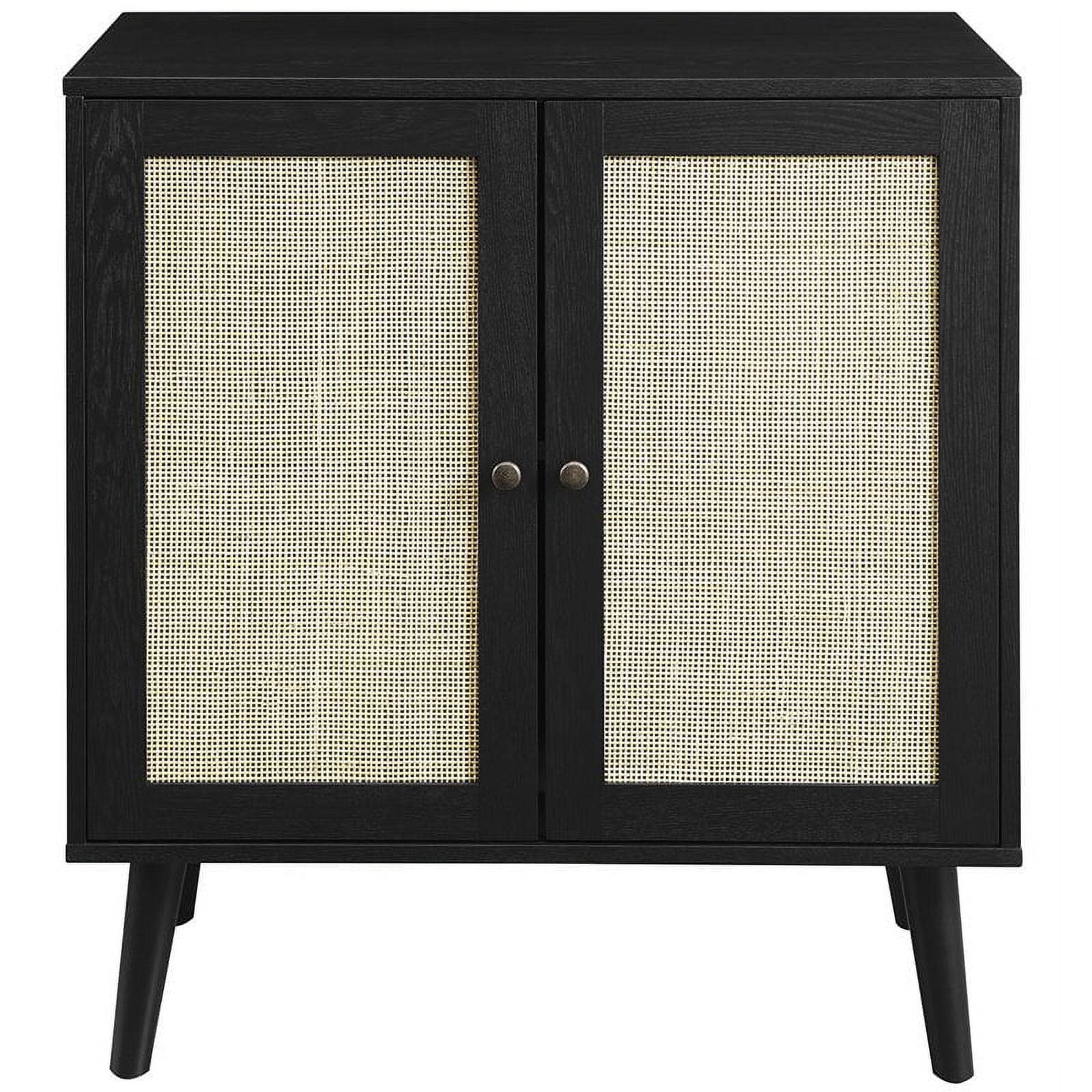 Pemberly Row 2-Door Solid Wood and Rattan Accent Cabinet in Black