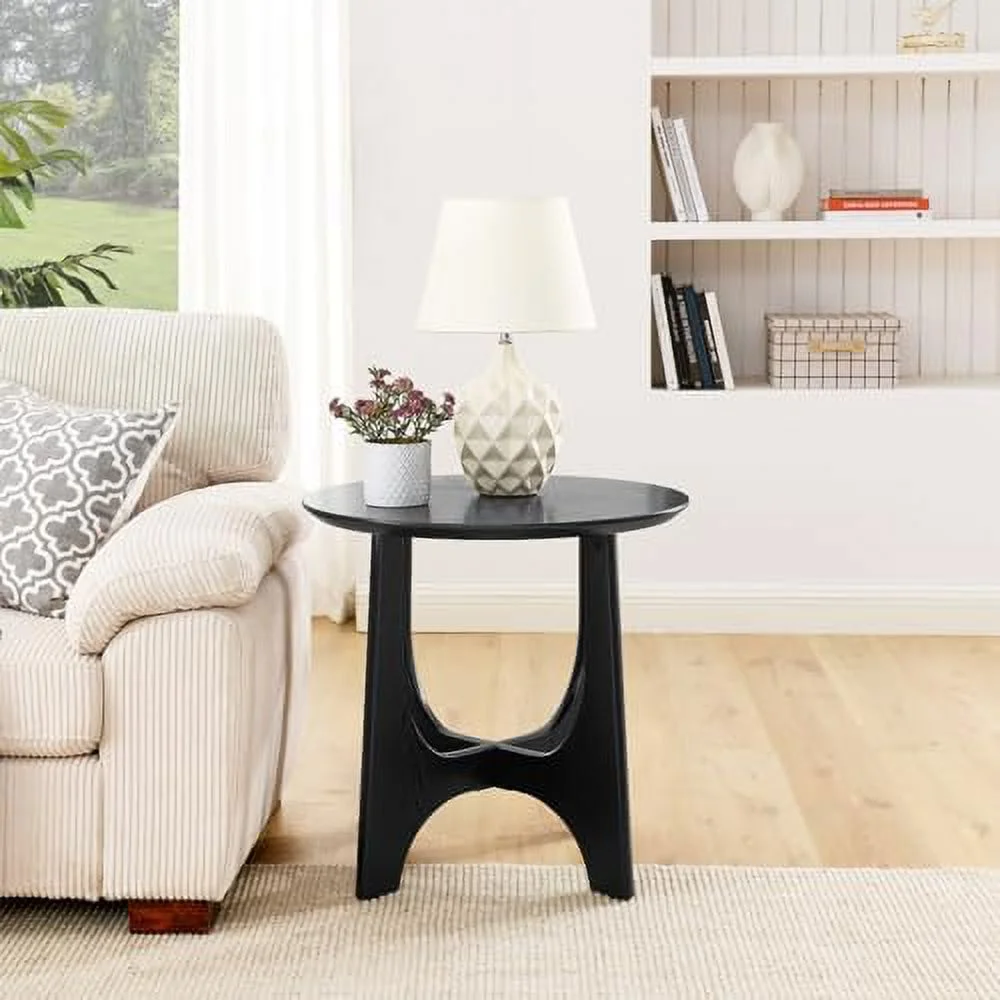 SQFHV Rustic Farmhouse End Table  Mid-Century Modern Accent Round Table French Country Accent  for Family  Dining or Living Room  Small Spaces (25" D x 25" W x 24" H) Black