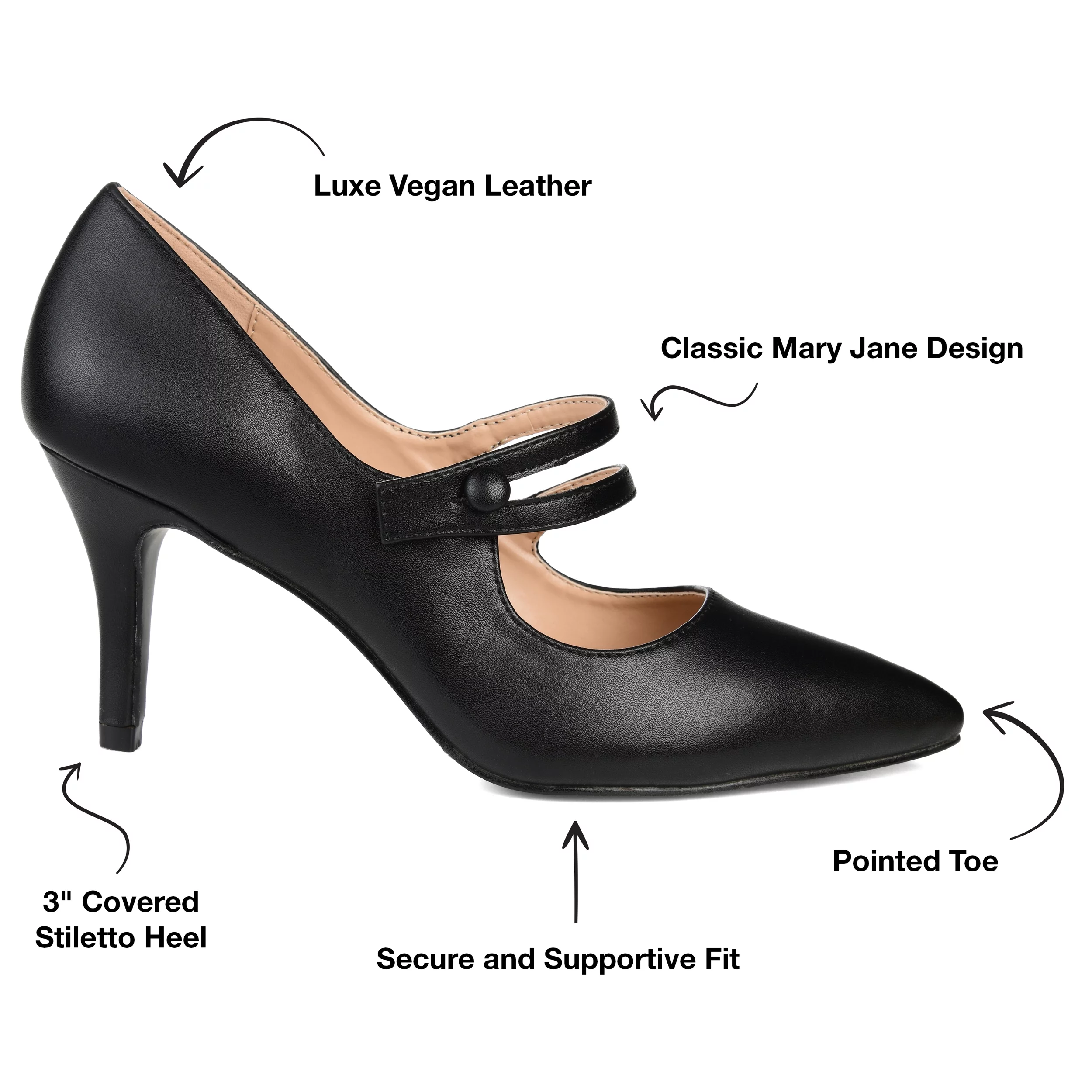 JOURNEE COLLECTION Womens Black Scalloped Footbed Padded Strappy Sidney Pointed Toe Stiletto Pumps 7.5