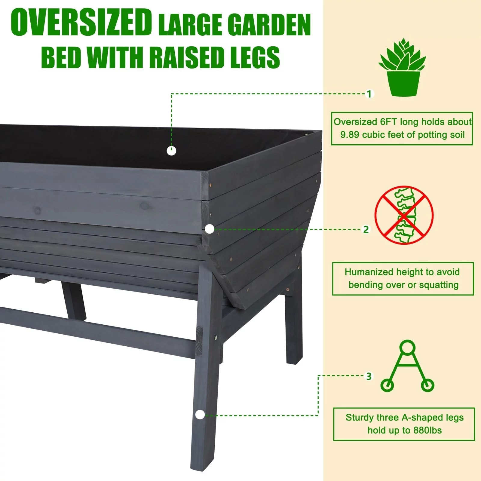 VEIKOUS Wooden Raised Garden Bed Planter with Non-Woven Fabric Rustic