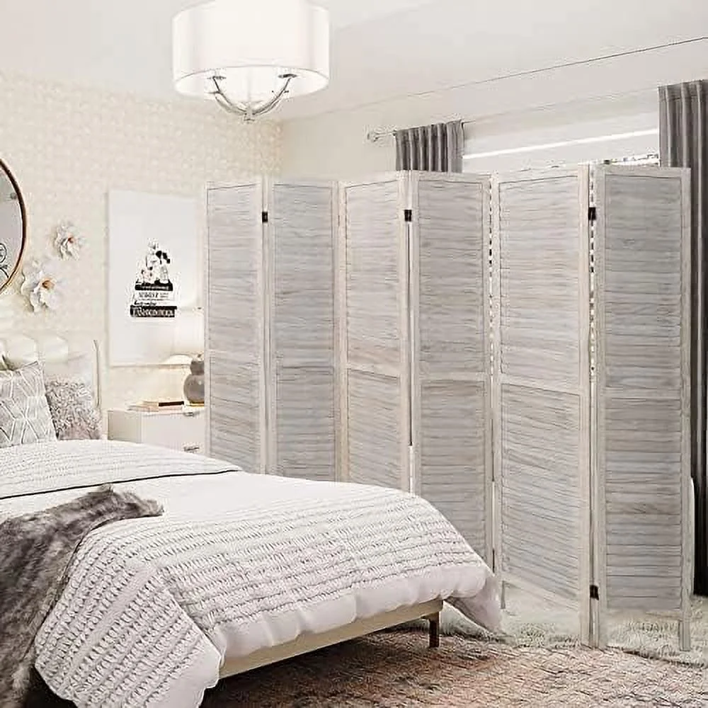 TJCGDTY Room Divider 8 Panel with Louvered Design  5.6ft Tall Wood Partition Room Dividers and Folding Privacy Screens  Freestanding Room Separators Divider Wall Fully Assembled  Natural