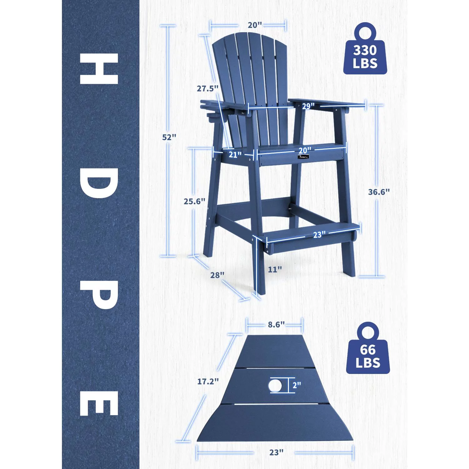 PAOLFOX 2 Tall Adirondack Chairs with Connecting Tray