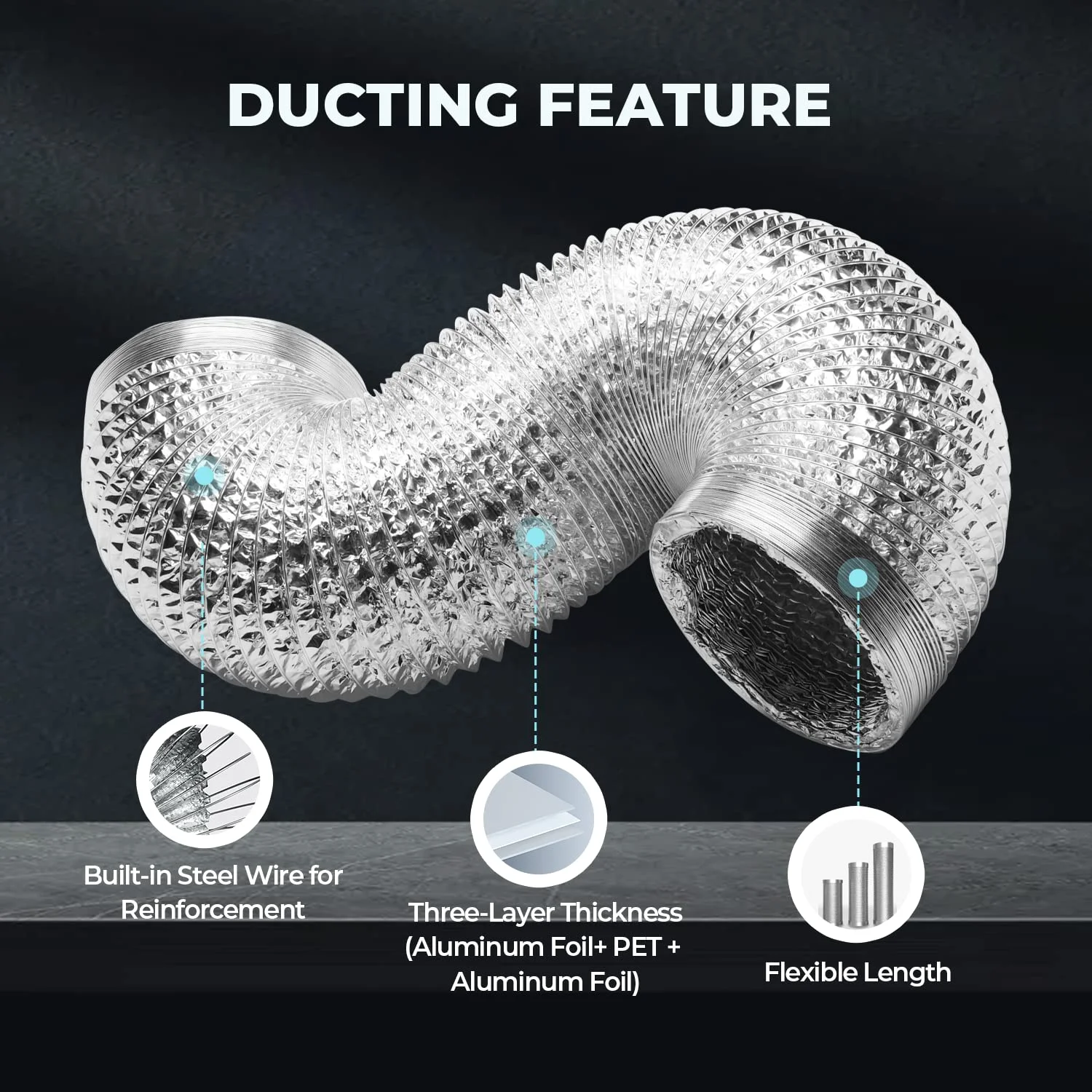 iPower 6 Inch 8 Feet Non-Insulated Flex Air Aluminum Ducting Dryer Vent Hose for HVAC Ventilation, 2 Clamps included, Silver