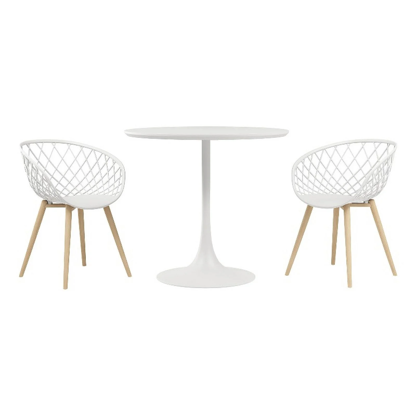 Pemberly Row 3-Piece Lux Dining Set in White and Natural Finish