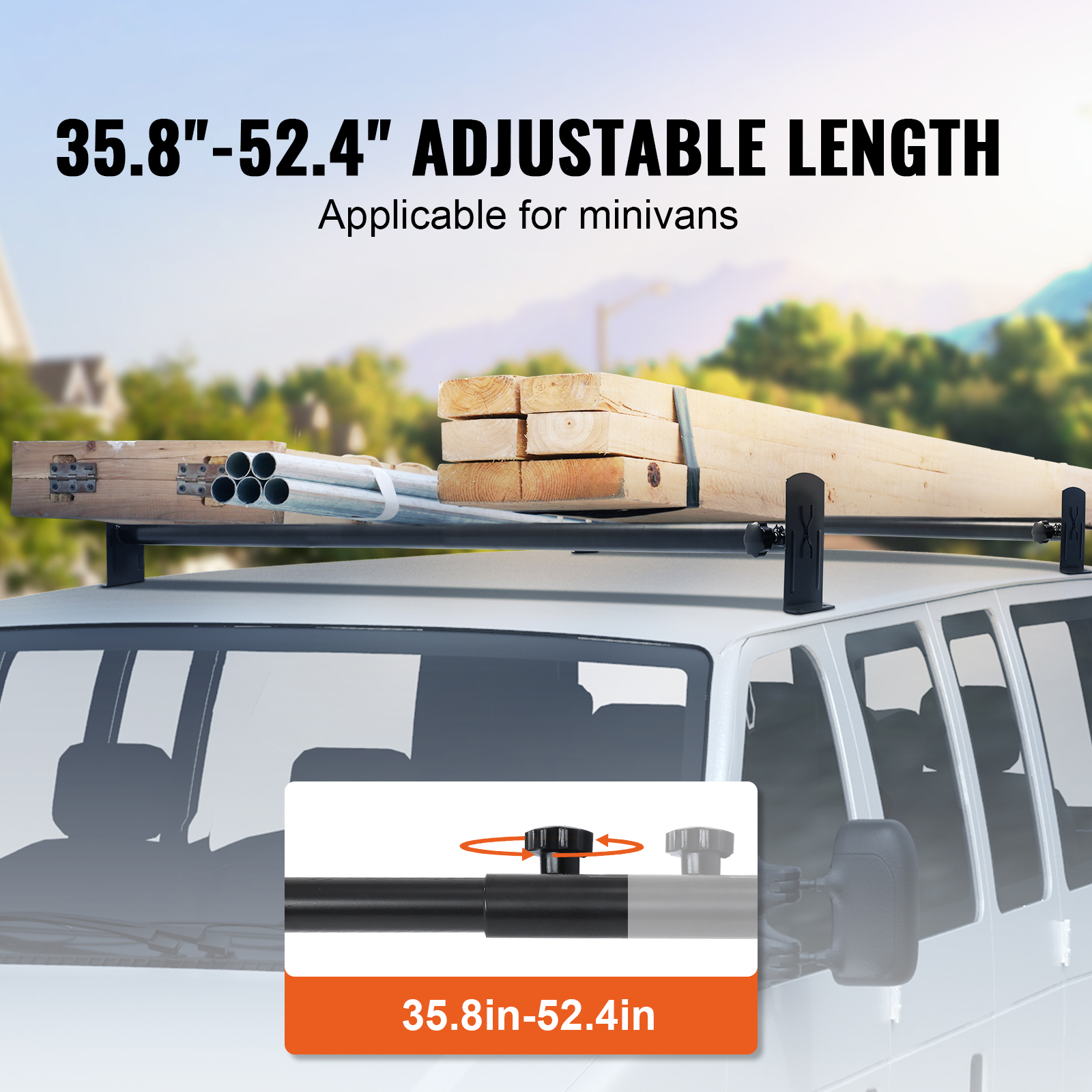 SKYSHALO 2 Bars Van Roof Ladder Rack 500 lbs Adjustable 35.8