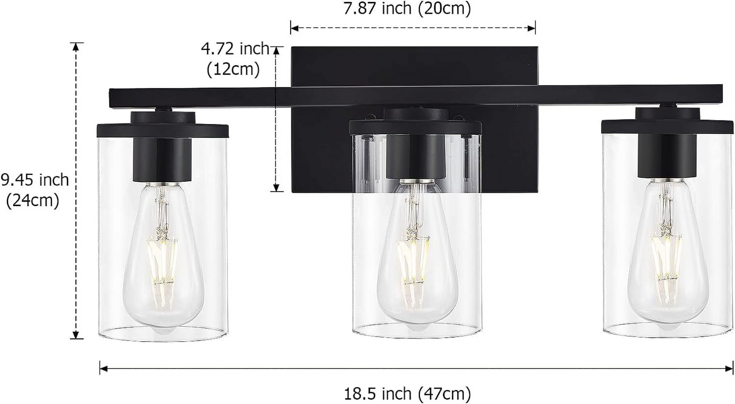 Vanity Light with 3-Light Classic Bathroom Light Fixtures Modern Wall Light with Clear Glass Shade Elegant Wall Sconce for Mirror Bedroom Farmhouse Bathroom Living Room Hallway Matte Black
