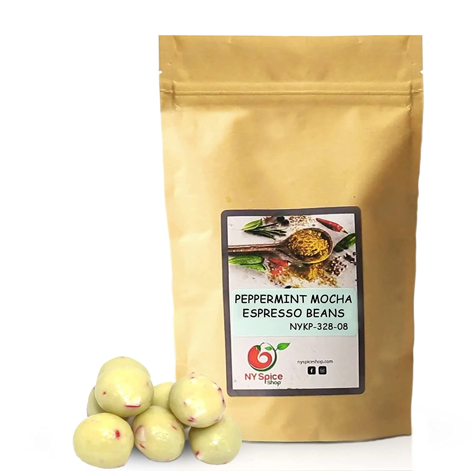 NY SPICE SHOP Peppermint Mocha Espresso Beans - 08 Ounce - Chocolate Covered Espresso Beans – Peppermint Roasted Bean