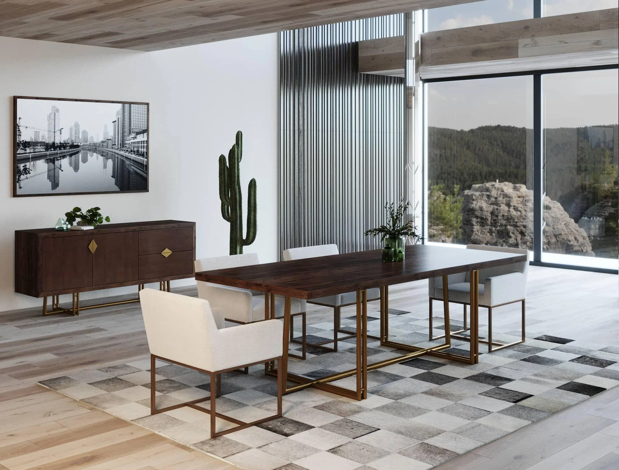 Acacia Solid Wood & Brass Buffet Modrest Patty VIG Mid-century Modern