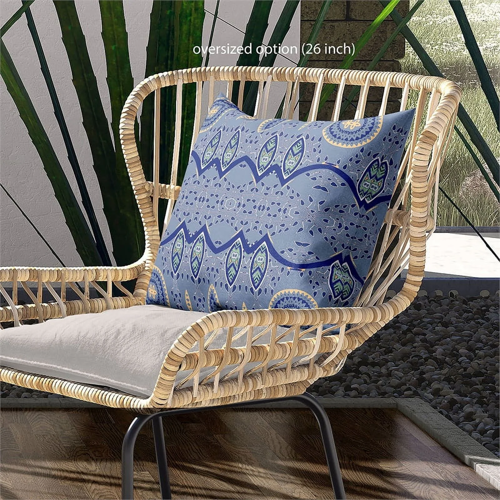 Amrita Sen Designs CAPL690FSDS-BL-16x16 16 x 16 in. Sephalina Paisley Leaves Suede Blown & Closed Pillow - Muted Blue & Navy