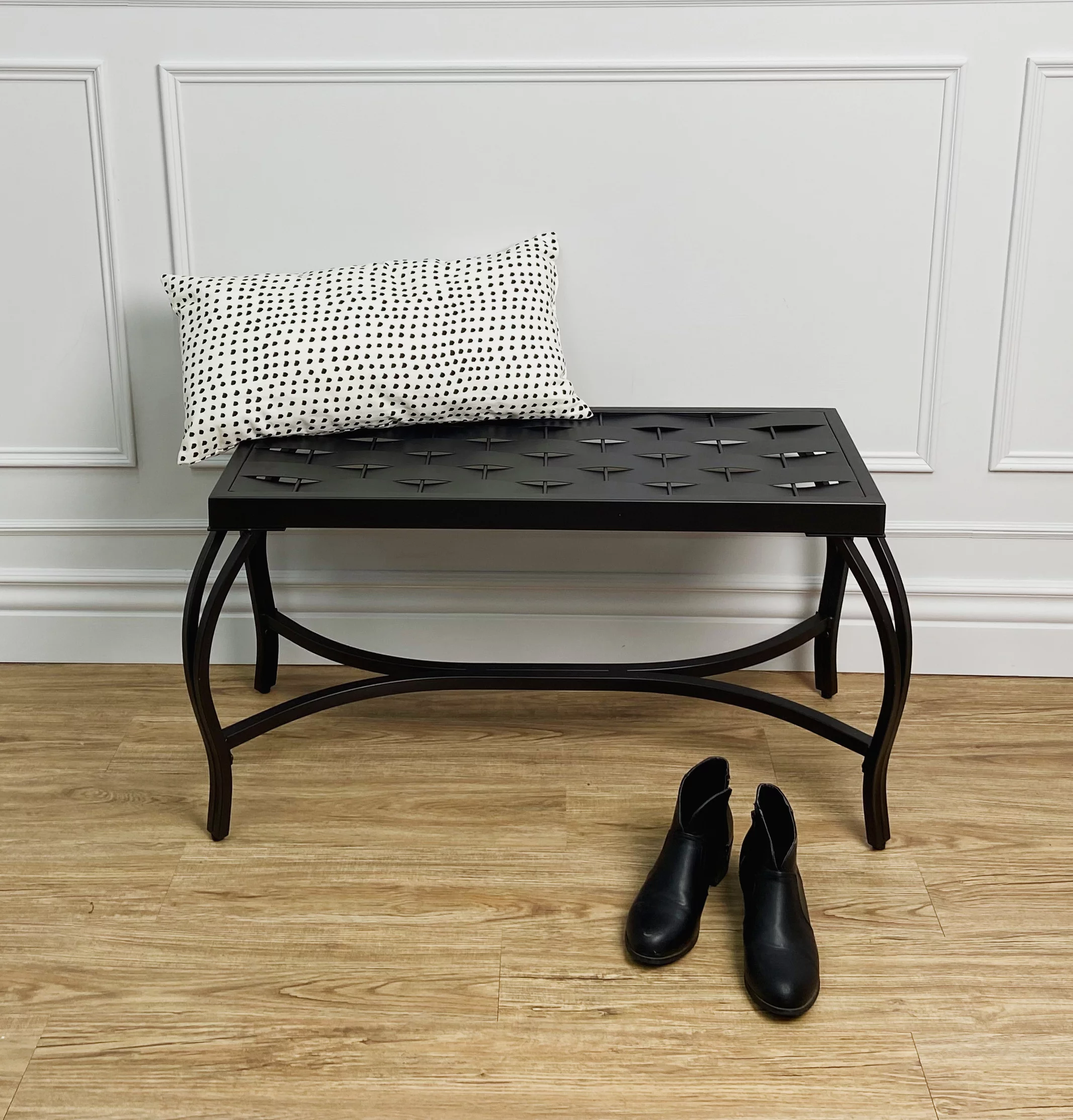 Mango Steam Free Standing Patio Garden Weave Bench, Metal Bronzed Black