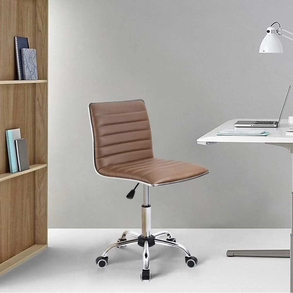 Mid Back Task Chair, Low Back Leather Swivel Office Chair, Computer Desk Chair Retro with Armless Ribbed