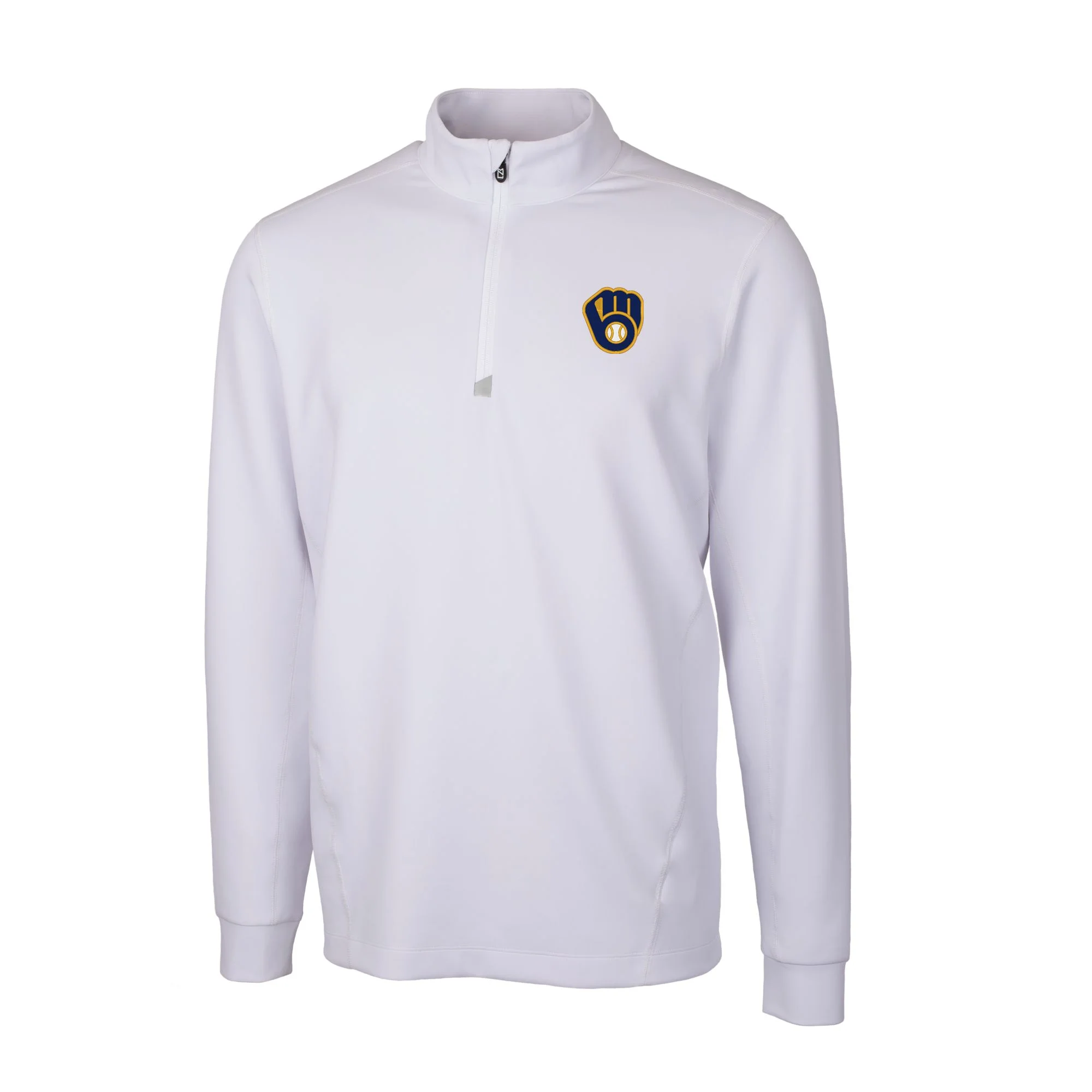 Men's Cutter & Buck  White Milwaukee Brewers Traverse Stretch Quarter-Zip Pullover Top