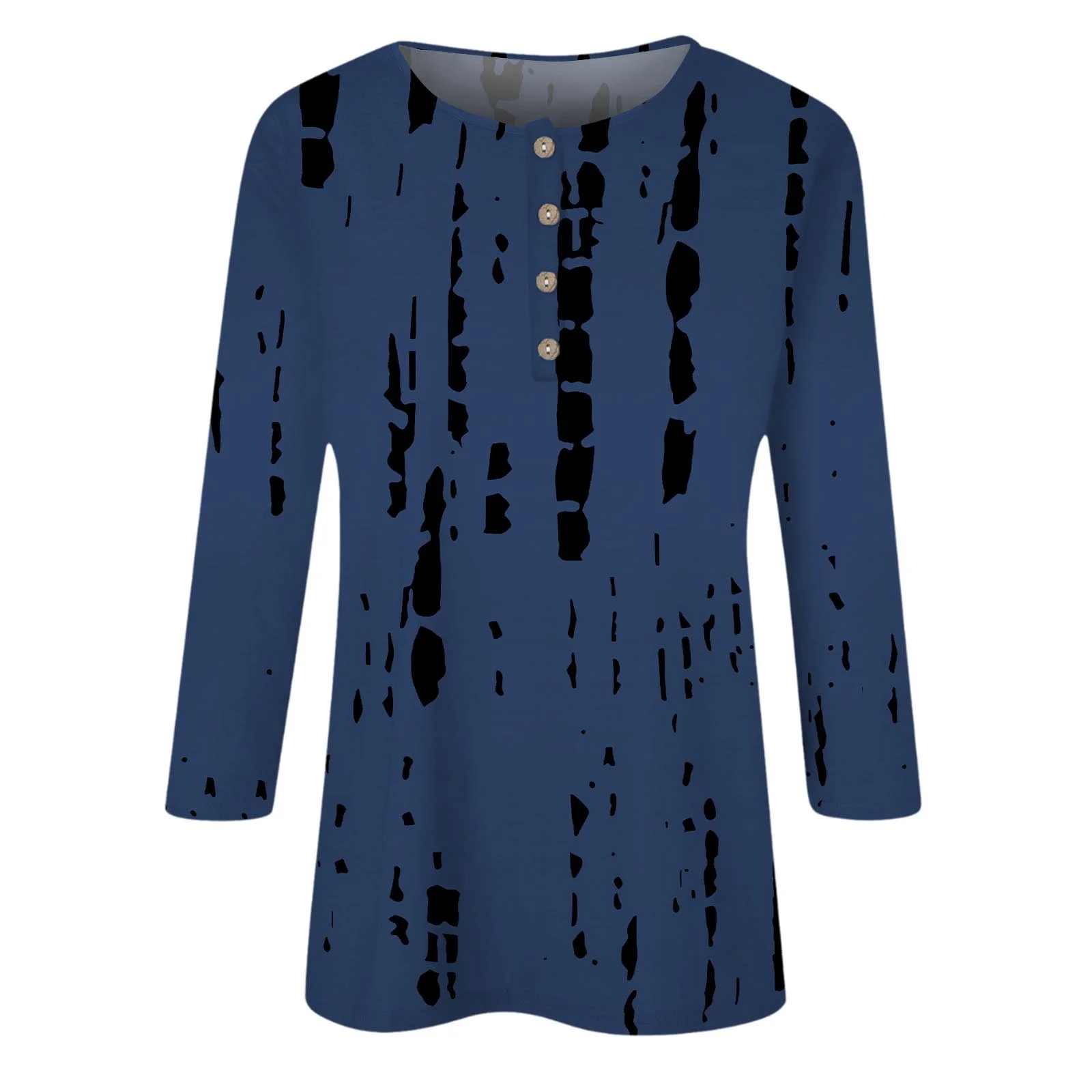 Women's Casual Loose Printed Button Three Quarter Sleeve T Shirt Top