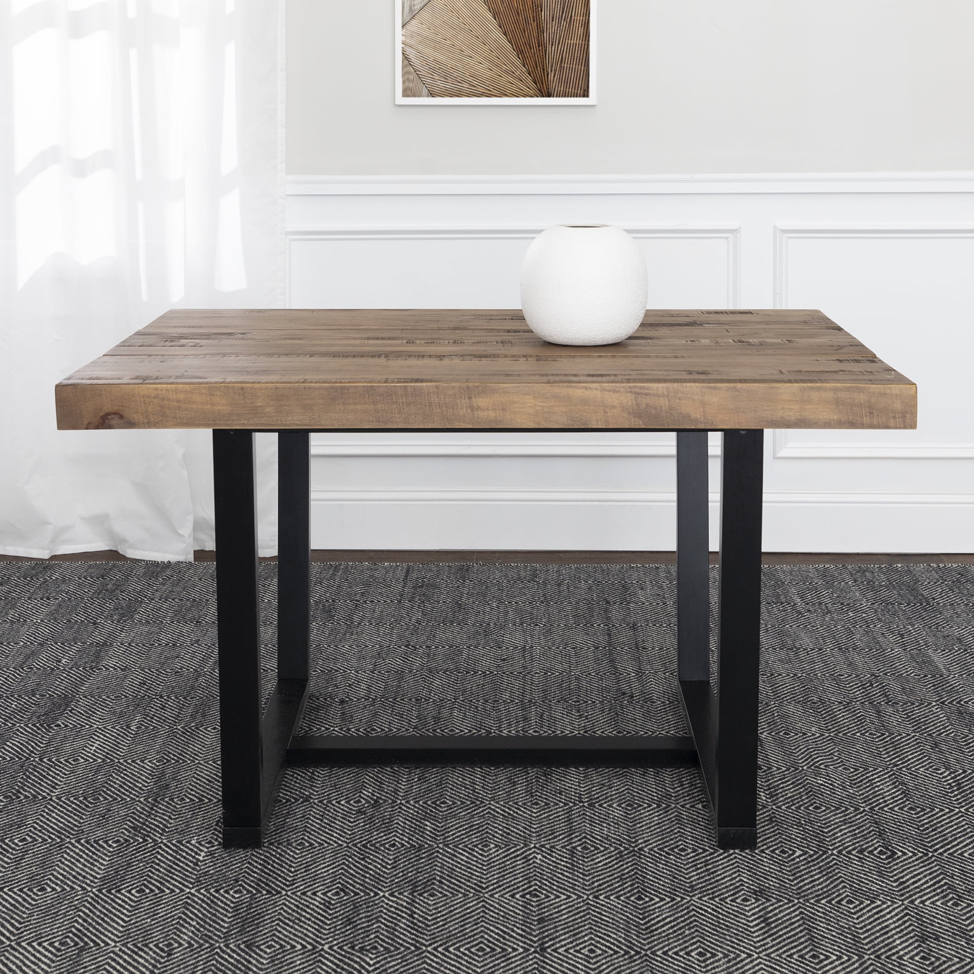 Walker Edison Rustic Distressed Solid Wood Dining Table, Rustic Oak