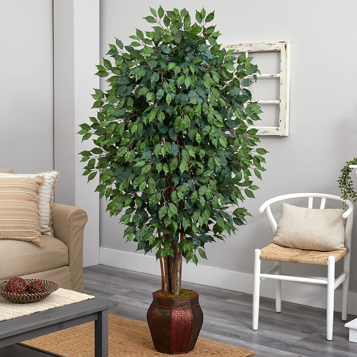 HYUN 6’ Ficus Tree in Decorative Planter Artificial Plant, 30