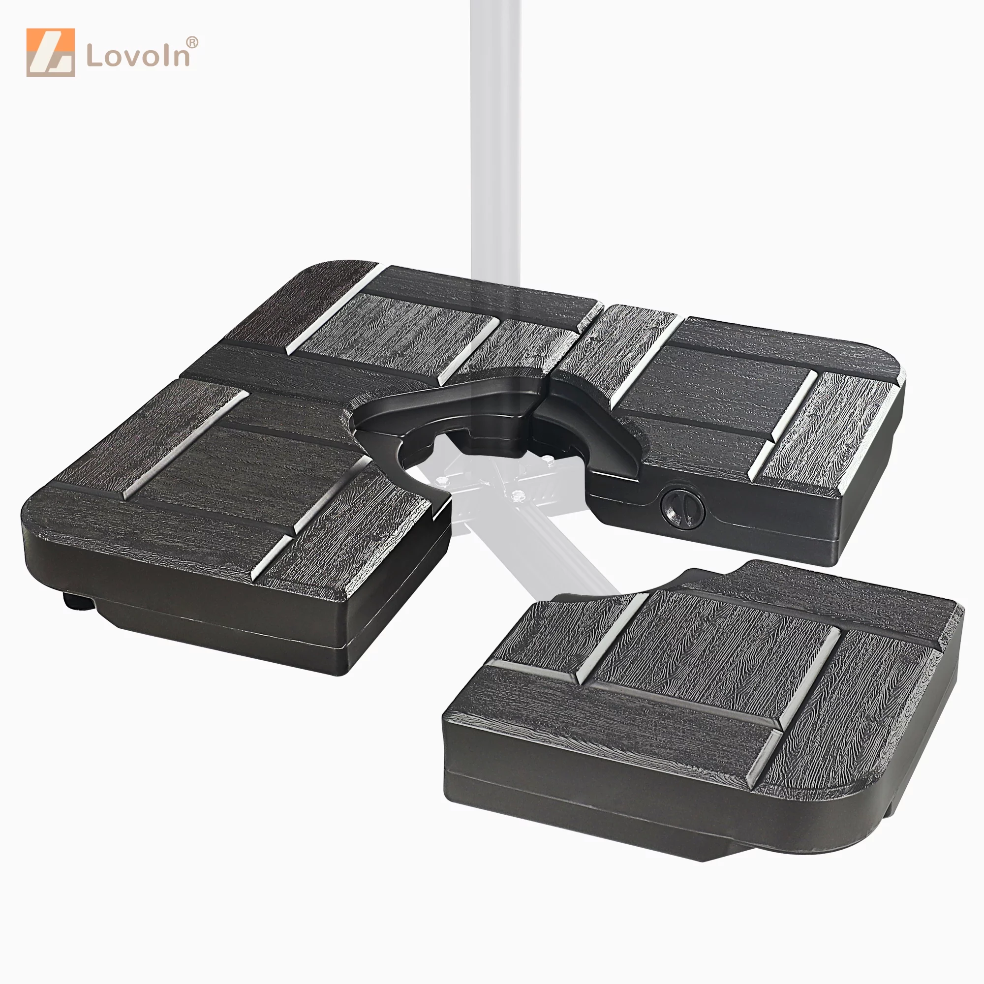 LovoIn | 4-Piece Heavy Duty Water & Sand Filled Weighted Base Offset Cantilever Hanging Patio Umbrella Base for Banyan Offset Hanging Umbrella - Black