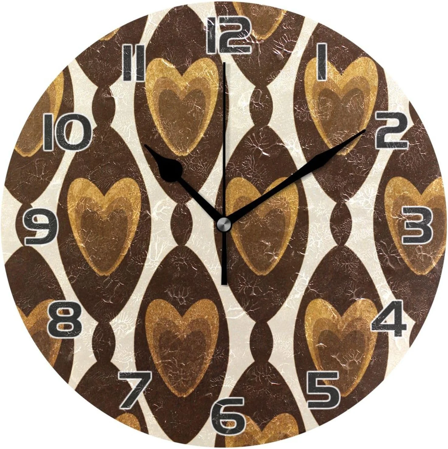 Retro Heart Design Wall Clock Round Vintage Silent Non Ticking Battery Operated Accurate Arabic Numerals Design for Home Kitchen Living Room Bedroom Inch