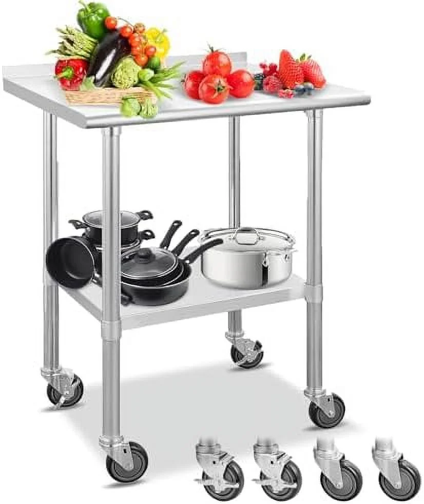 CKPFVY YBLFDY 24x30 Stainless Steel Table with Wheels  NSF Kitchen Prep Table with Backsplash Metal Table with Adjustable Under  Stainless Steel Work Table for Restaurant Hotel Garage