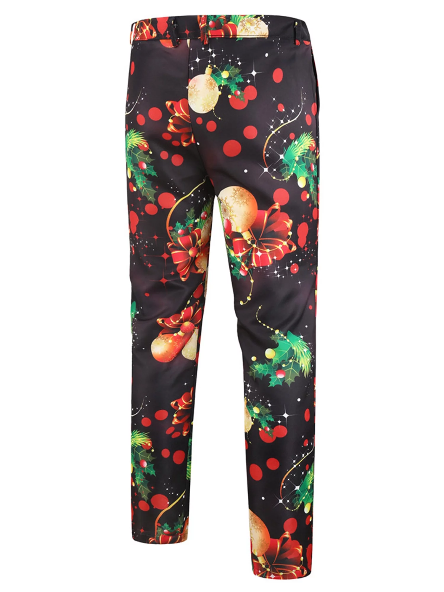 Genuiskids Men's Christmas 3 Piece Suit Print Turn-Down Collar Jacket + Sleeveless Split Vest + Elastic Waist Long Pants Funny Christmas Blazer Sets