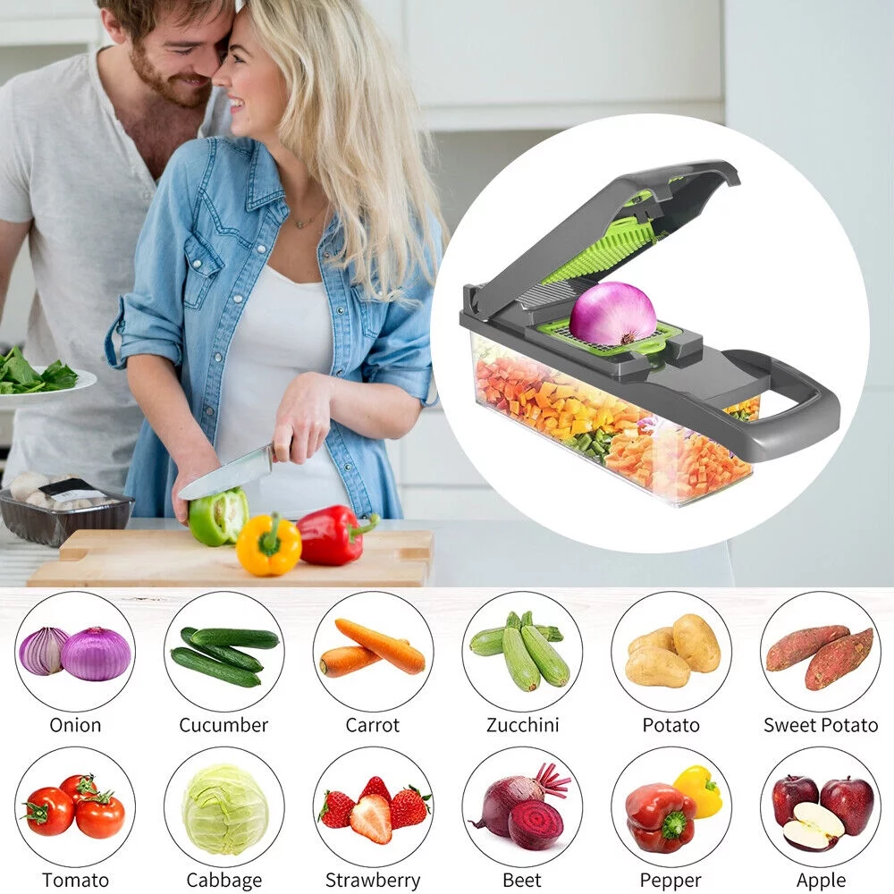 KingFurt 13-in-1 Multifunctional Vegetable Chopper Easy to Clean, 8 Diversified Blades, Save Cooking Time