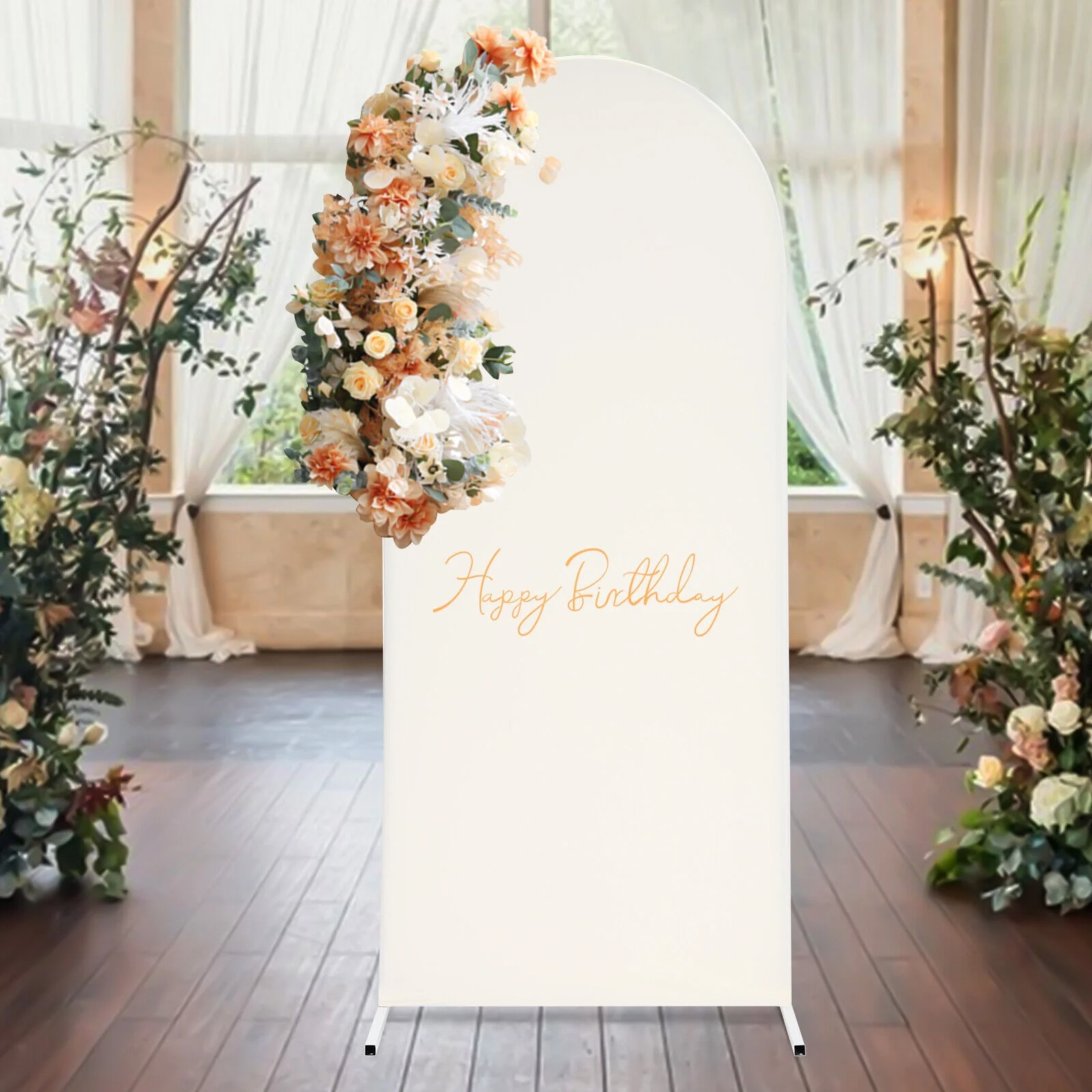 6ft Beige Wedding Arch Backdrop Stand Gold White Metal Arch Backdrop Stand 180cm