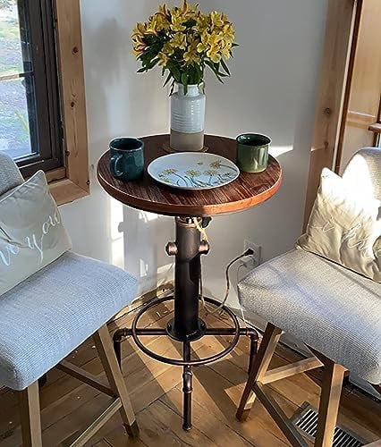 xrboomlife Industrial  Table 32.3"-36.2" Height Adjustable Swivel Round Wood Tabletop 23.7" Dia  Kitchen Dining Office Coffee Bistro Pub Table Fire-Hydrant Designed Table