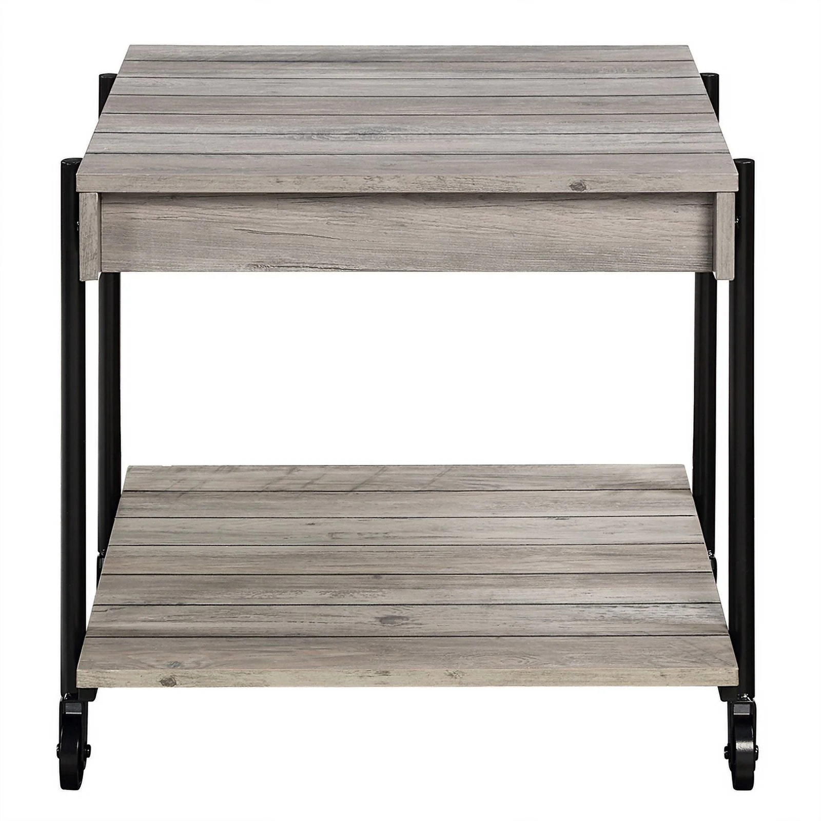 Bowery Hill Modern Wood Natural End Table with Metal Black Wheels