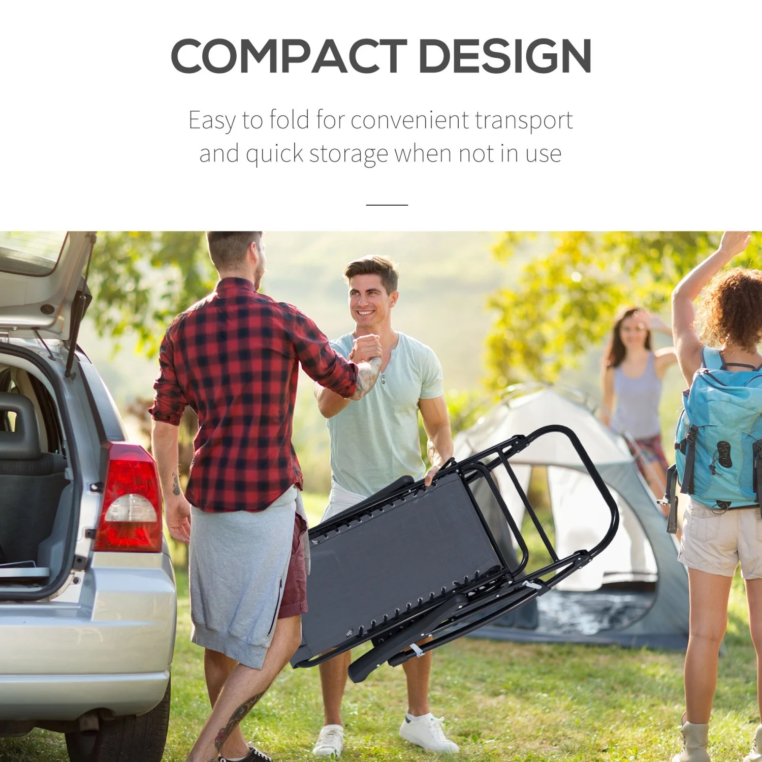 Set of 2 Oversized Folding Rocking Camping Chairs  Comfortable Outdoor Rockers with Headrests  Stylish Zero Gravity Bungee Lawn Chairs for 2 Adults in Gray Color