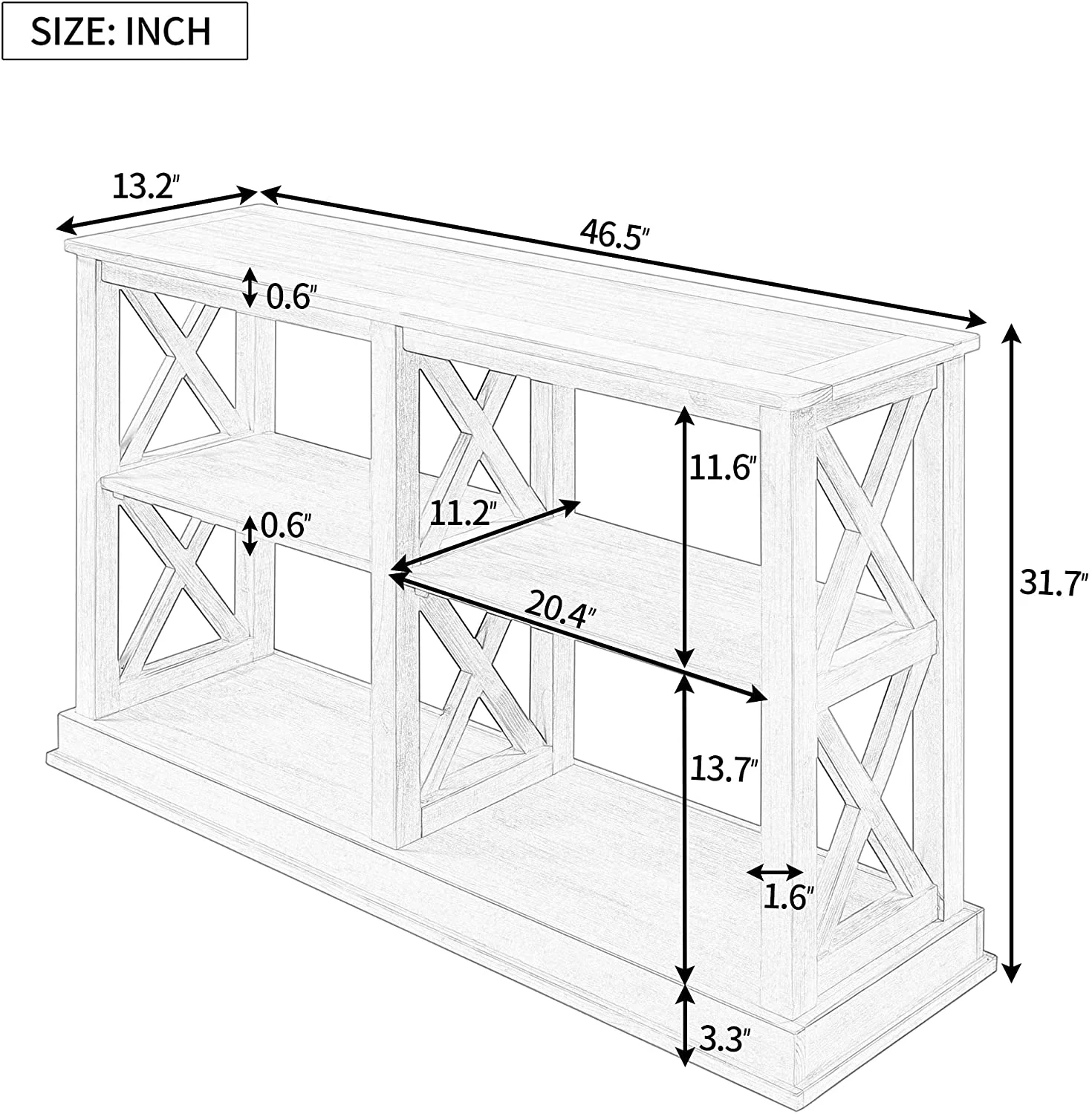 Narrow Entryway Table With 3 Tier Shelves, Console Table With Storage X-Shape-Design Bookshelf, Industrial Sofa Table For Entryway, Navy Blue