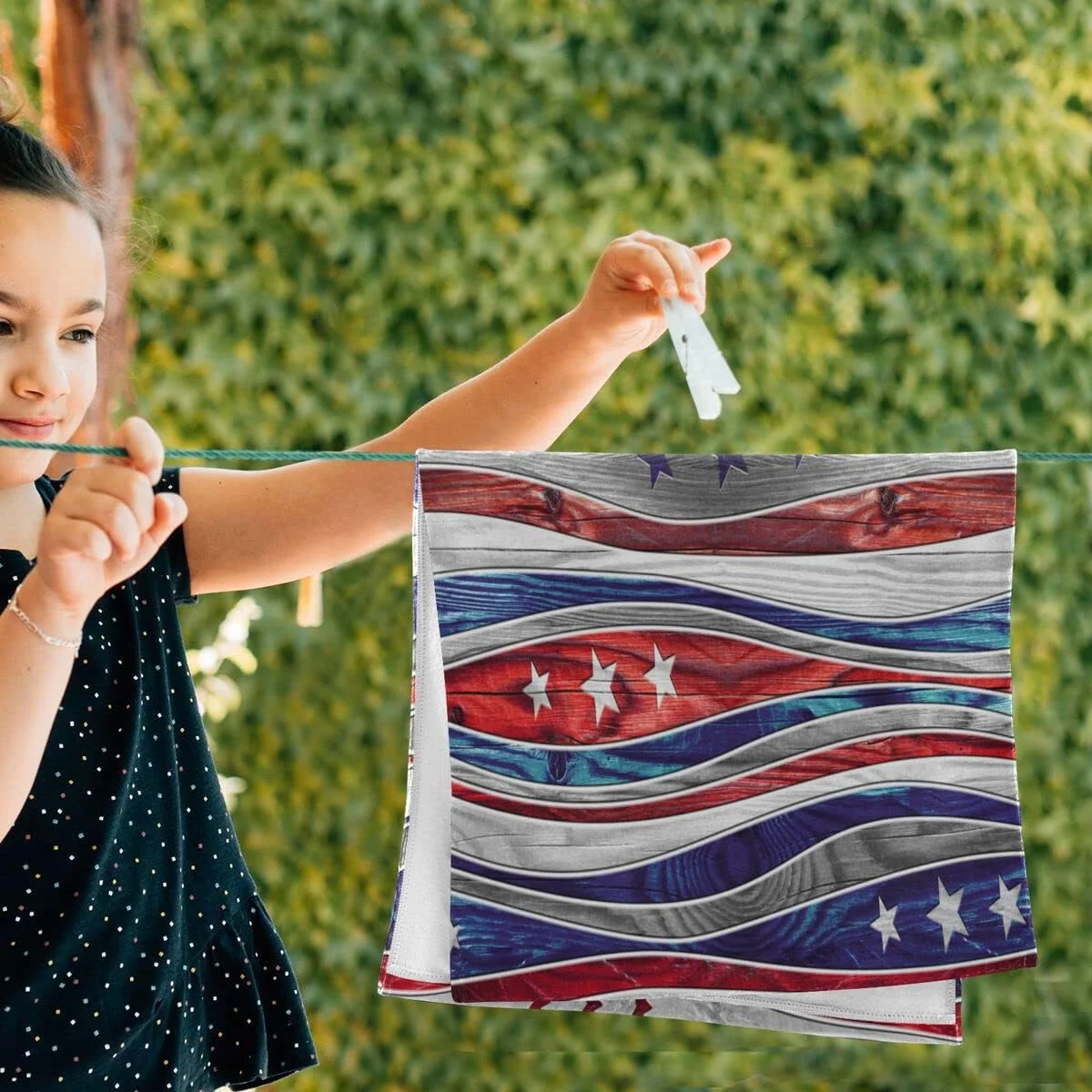 Wellsay American USA Flag Towels Set of 2, 4th of July Rustic Stripe Star Hand Face Tea Towels, Country Patriotic Washcloth for Bathroom Gym Guest Independence Day Decor