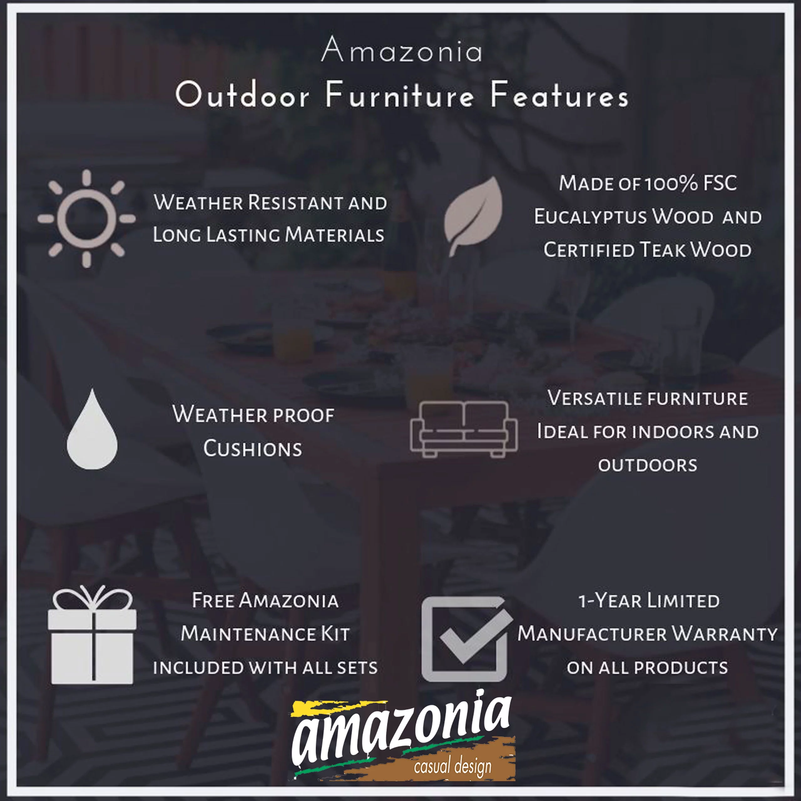 Eureka 5 Piece Solid Wood 100% FSC Certified Round Outdoor Dining