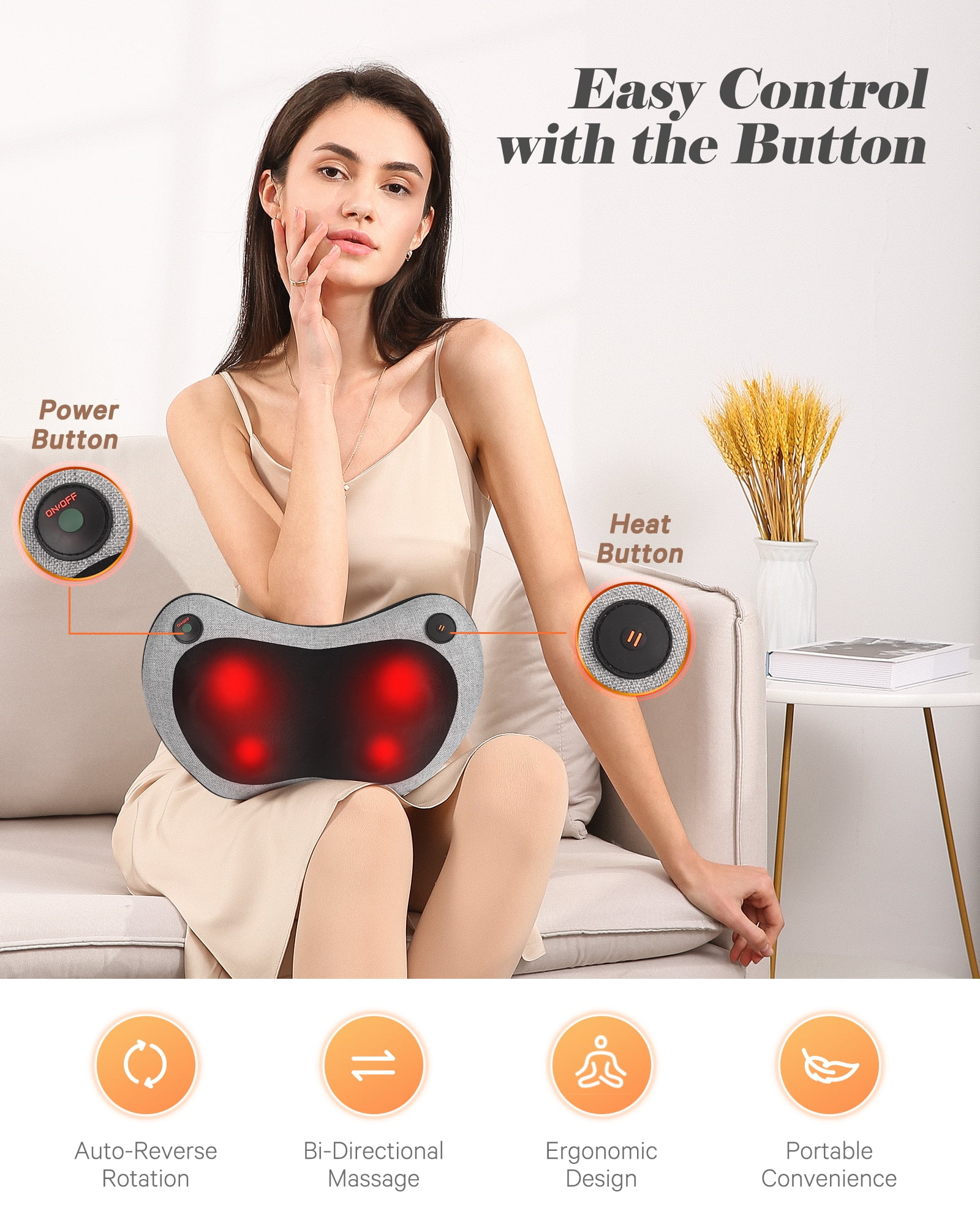 Naipo Shiatsu Neck Back Massager with Heat, Electric Massager Deep Tissue Kneading Massage to Relief Shoulder Muscles