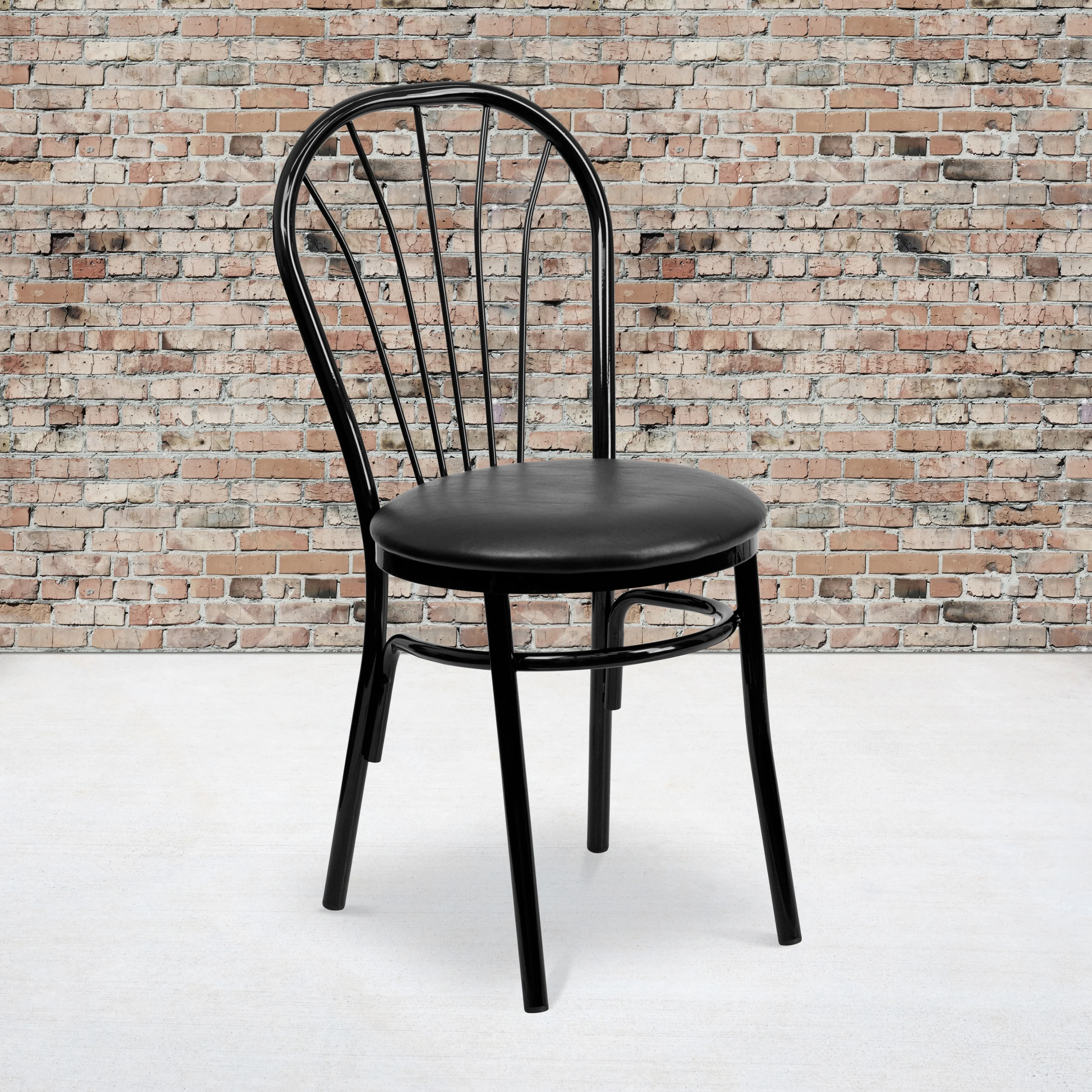 Emma + Oliver Fan Back Metal Chair - Black Vinyl Seat
