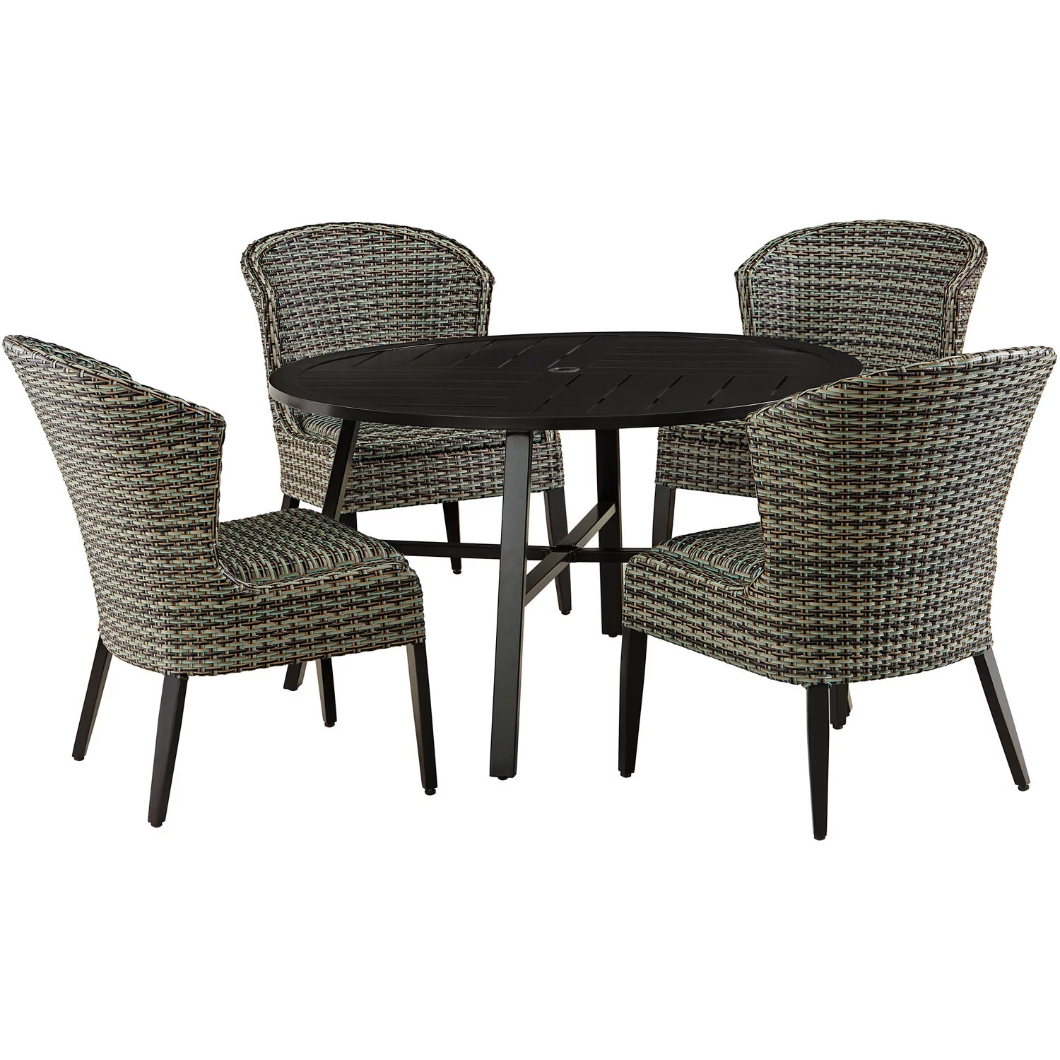 Agio Carlisle 5-Piece Premium Outdoor Dining Set, 4 Comfortable Wicker Chairs, 48