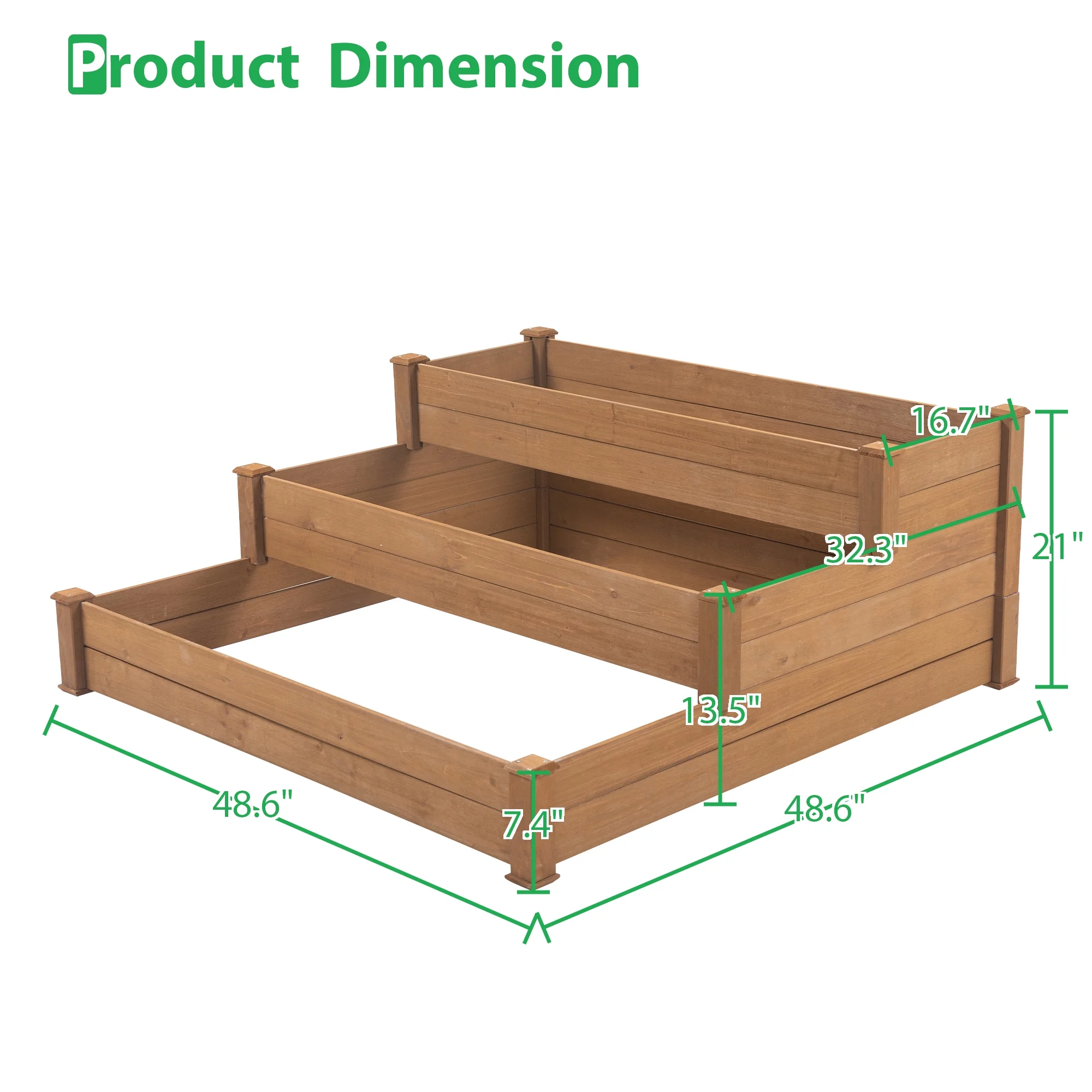 DFITO 3-Tier Fir Wood Raised Garden Bed Planter for Plants, Vegetables, Outdoor Gardening,48.6