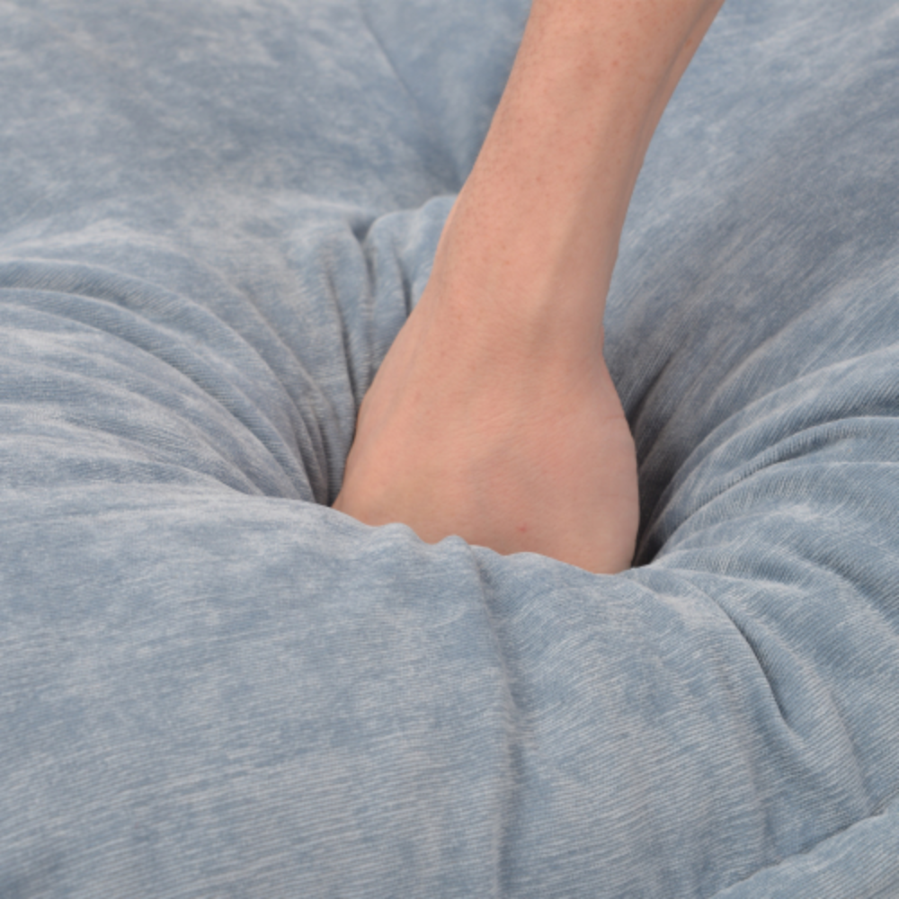 Lazy Sofa Adjustable Folding Futon Sofa Video Gaming Sofa with Two Pillows  Blue + Polyester + Foam