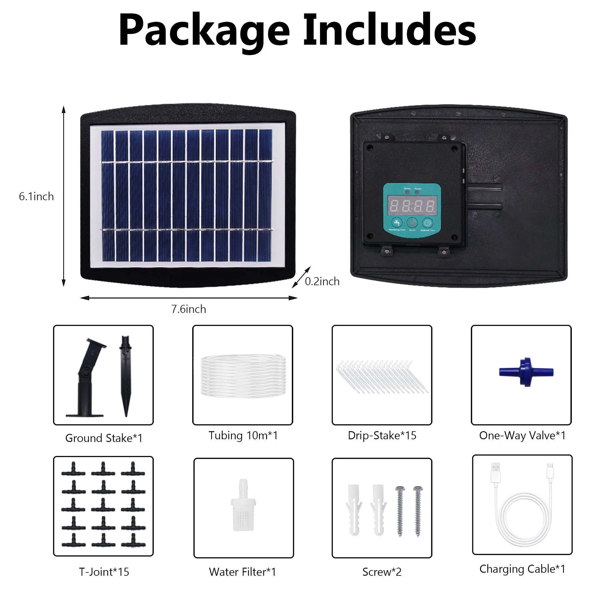 HXXF Solar Automatic Drip Irrigation Kit System, Solar Powered Auto Easy DIY Watering Device Supported Pots Plants, Multiple Timing Modes with Anti-Siphoning Device (Supported 10-15 Pots)