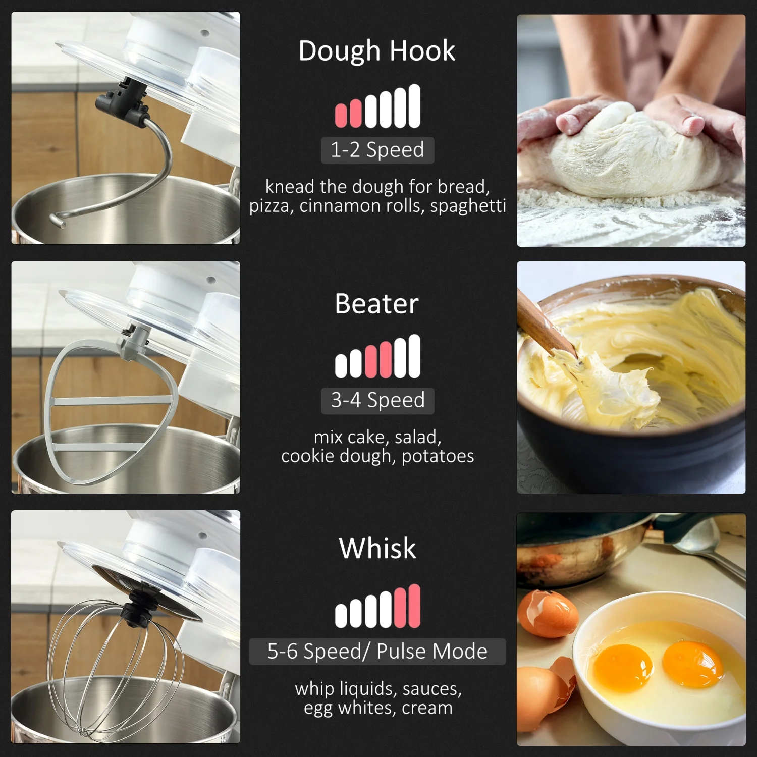 YLtoohoom Stand Mixer with 6+1P Speed  600W Tilt Head Kitchen Electric Mixer with 6 Qt Stainless Steel Mixing Bowl  Beater  Dough Hook