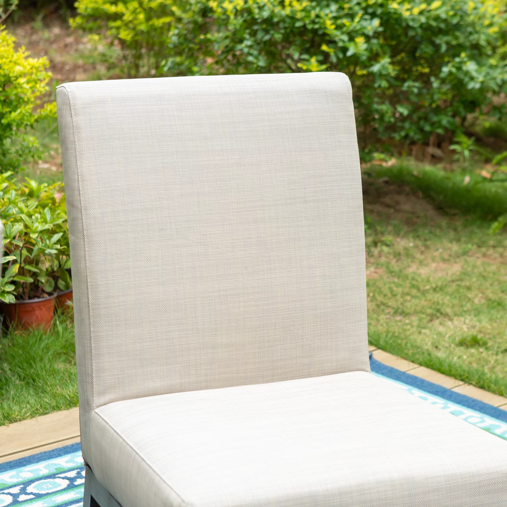 MF Studio 6-Piece Patio Dining Set with 4 PCS Cushion Padded Parsons Chairs, 1 PC Solid Wood Bench&1 PC Large Solid Wood Table, Beige