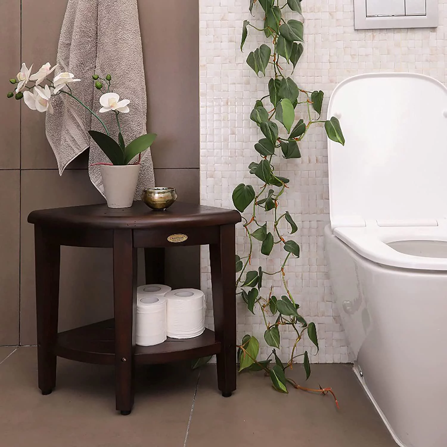 HYUN Snazzy Corner, Teak Shower Bench, Shower Stool, Teak Bench Shower, Teak Shower Stool for Inside Shower, Shower Stool for Shaving Legs