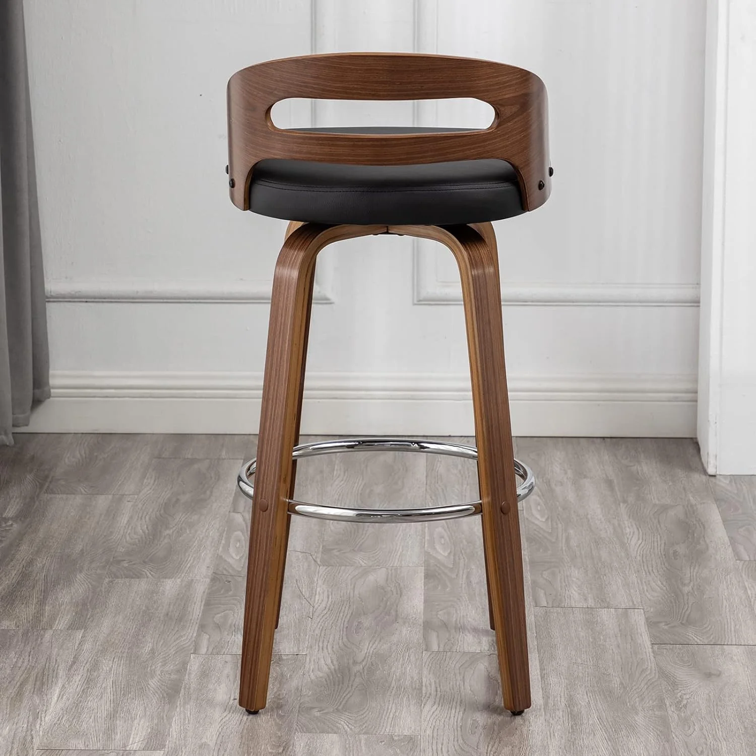 U-ToBe Bar Stools Set of 2, Swivel Bar Height Stools with Low Back, Wood Bar Chairs with Soft Cushion Seat, 30.31-Inch Seat Height (Black, 30